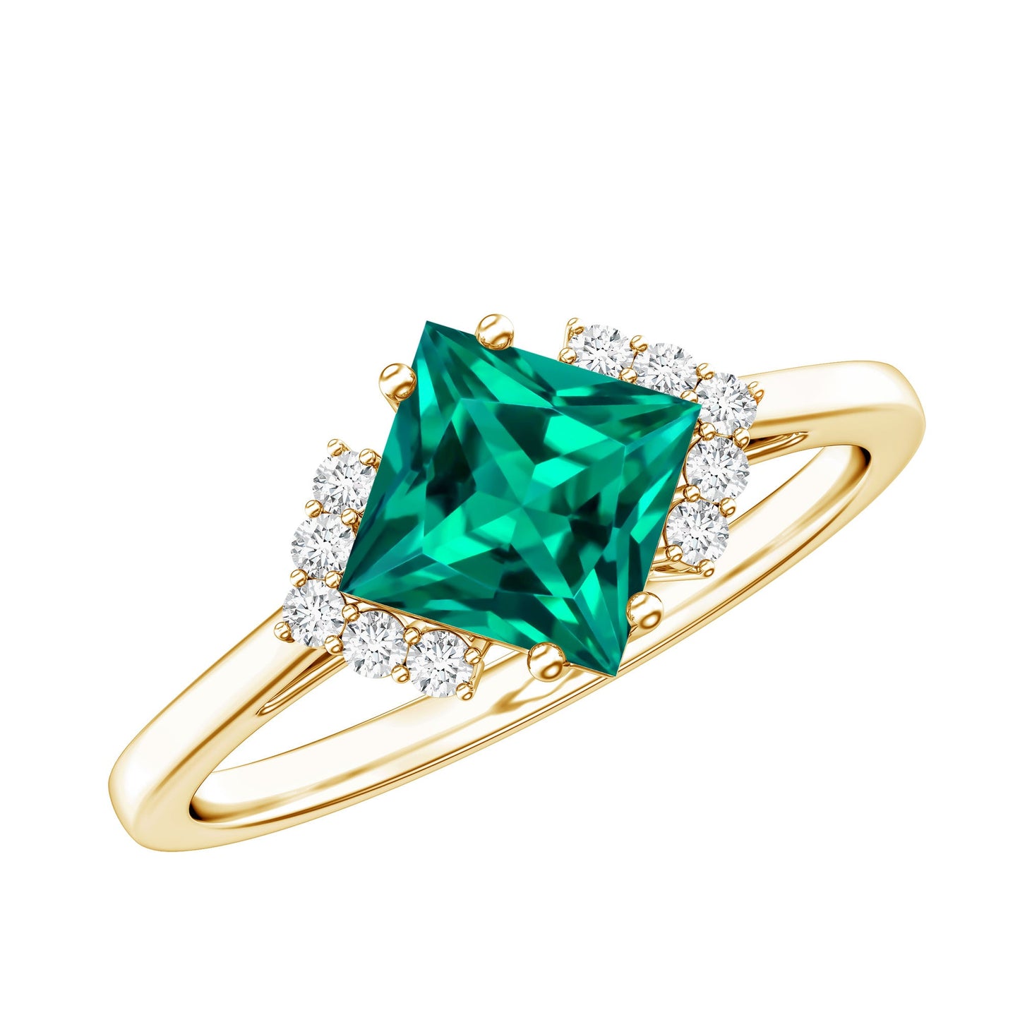 Certified 2.4 Carat Lab Grown Emerald Princess Cut Engagement Ring with Diamond