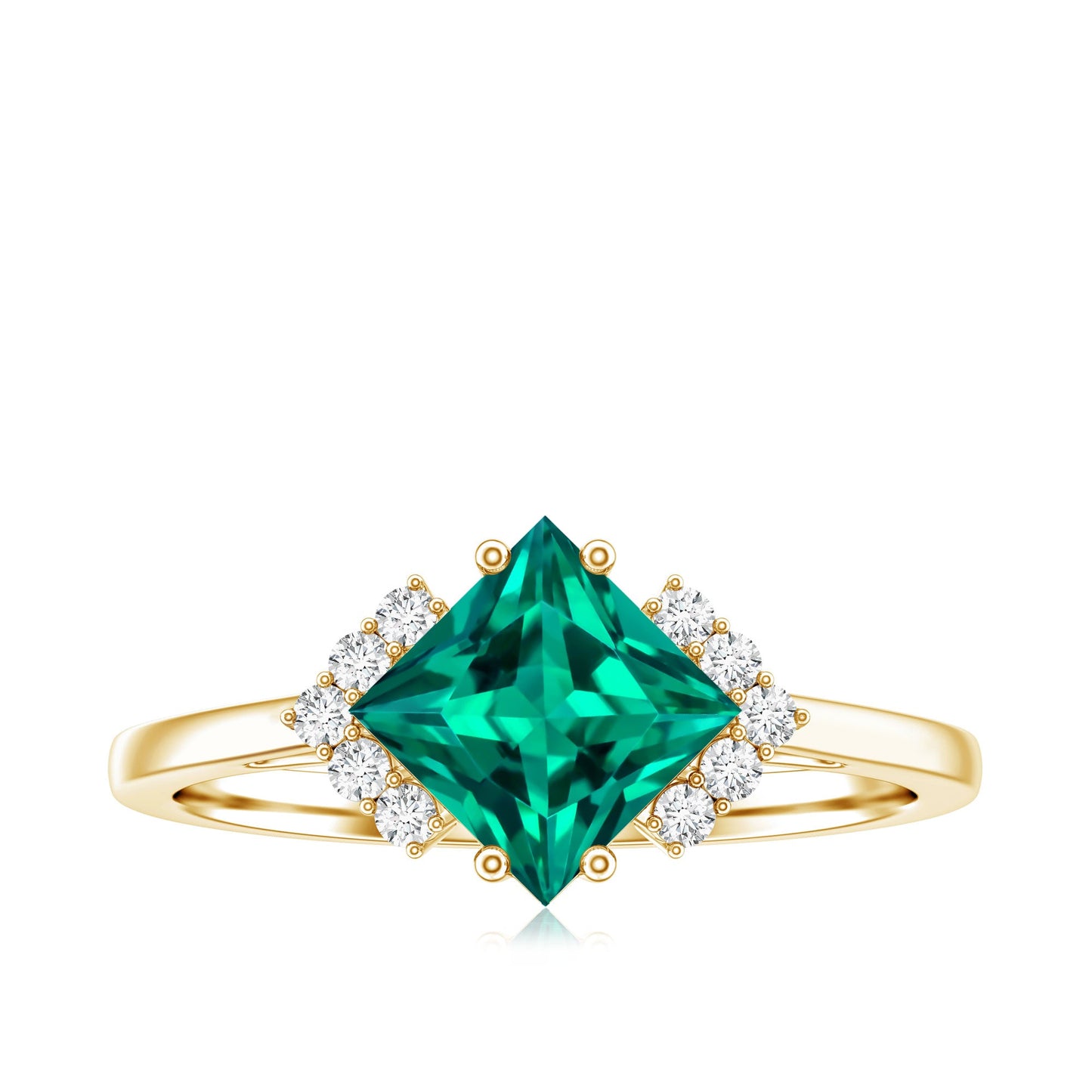 Certified 2.4 Carat Lab Grown Emerald Princess Cut Engagement Ring with Diamond
