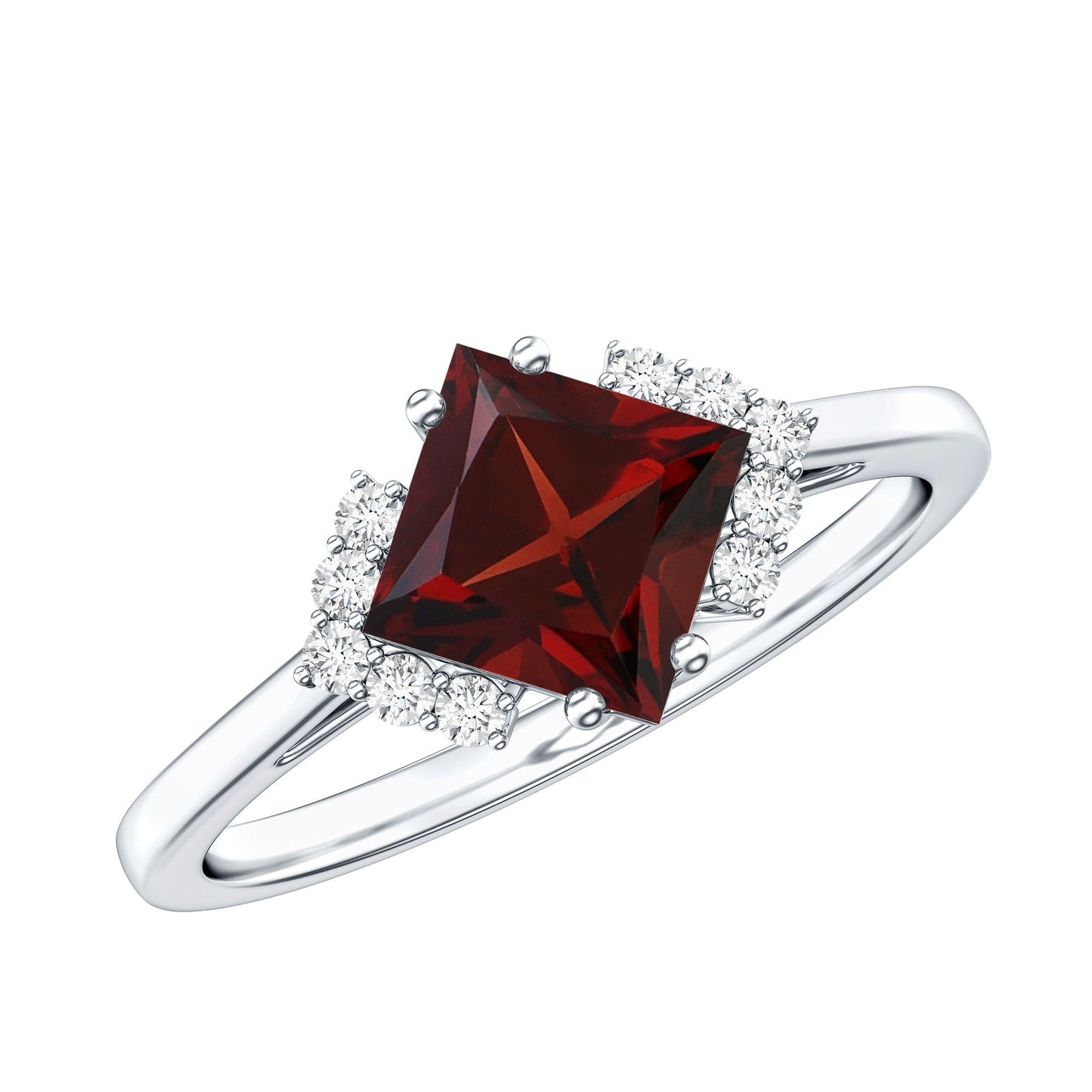 Certified Natural Garnet Princess Cut Engagement Ring with Diamond