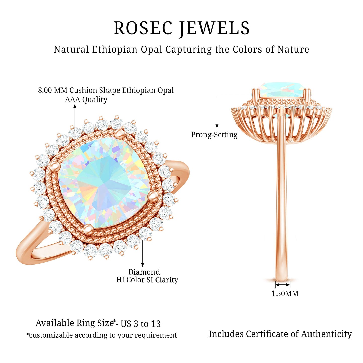 Natural 1.8 Carat Cushion Cut Opalescent Vintage Looking Engagement Ring with Diamond Halo