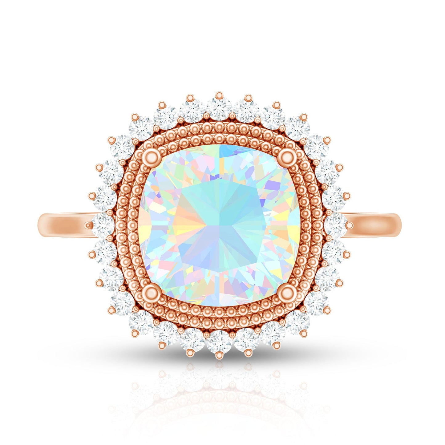 Natural 1.8 Carat Cushion Cut Opalescent Vintage Looking Engagement Ring with Diamond Halo
