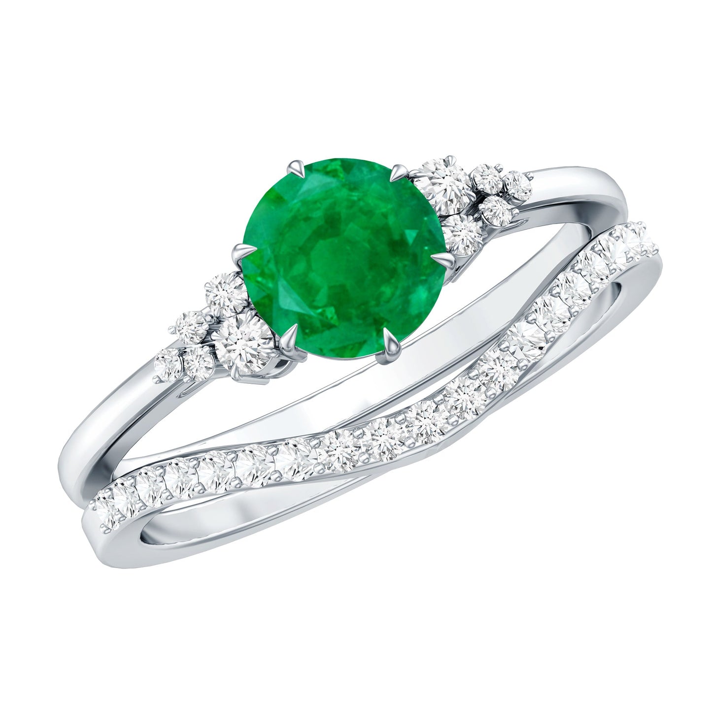0.4 Carat Natural Emerald Diamond Wedding Bridal Ring Set of 2