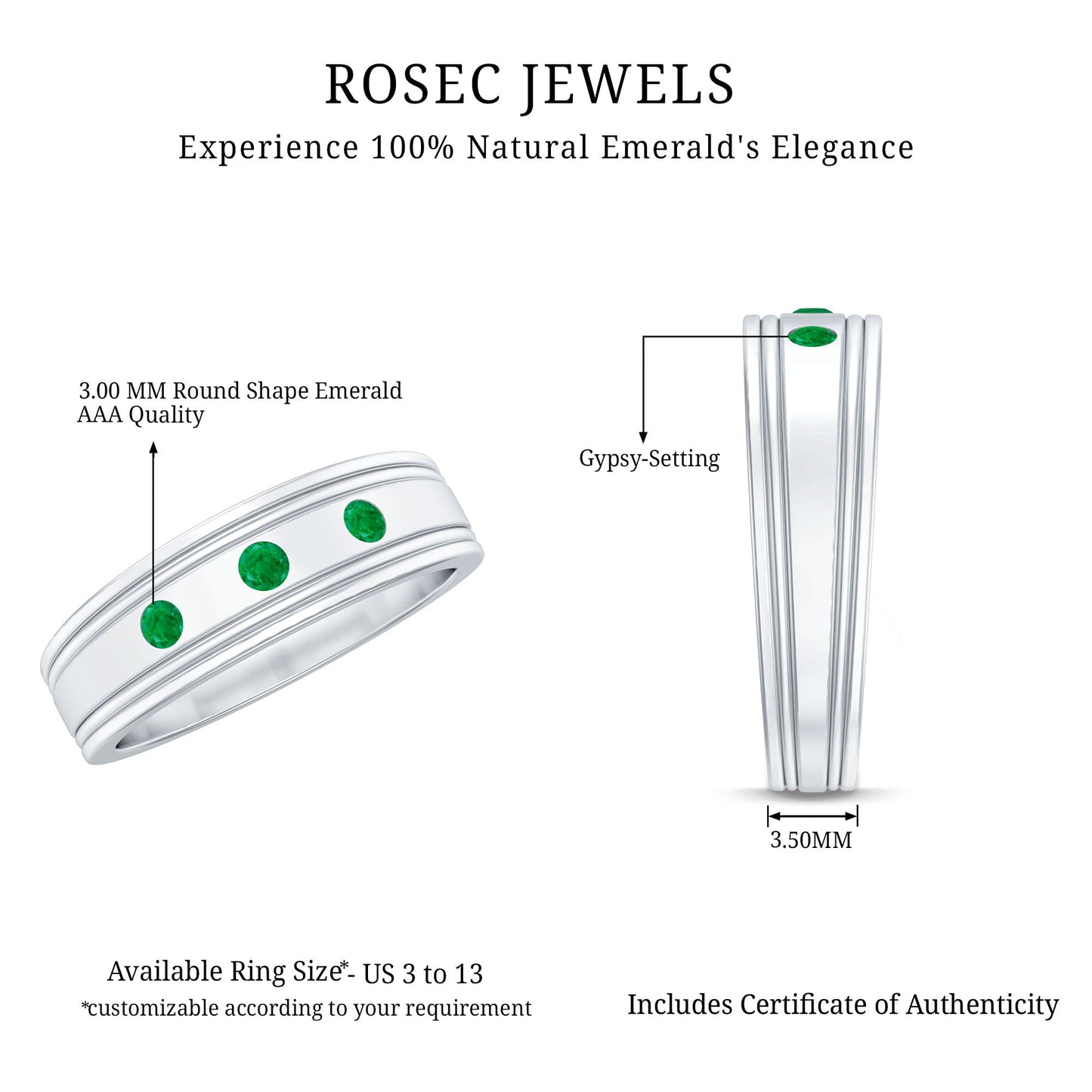 Emerald Minimal Band Ring in Gypsy Setting