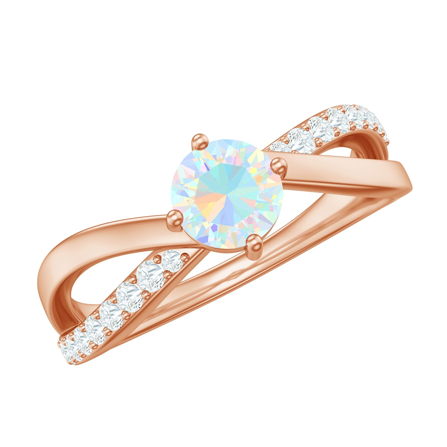 Natural Ethiopian Rainbow Opal Diamond Engagement Ring with Twisted Shank