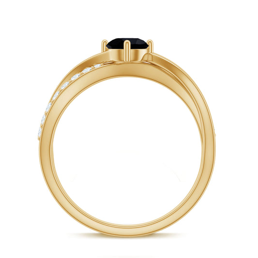 0.4 Carat Round Black Onyx Solitaire Infinity Ring with Diamond