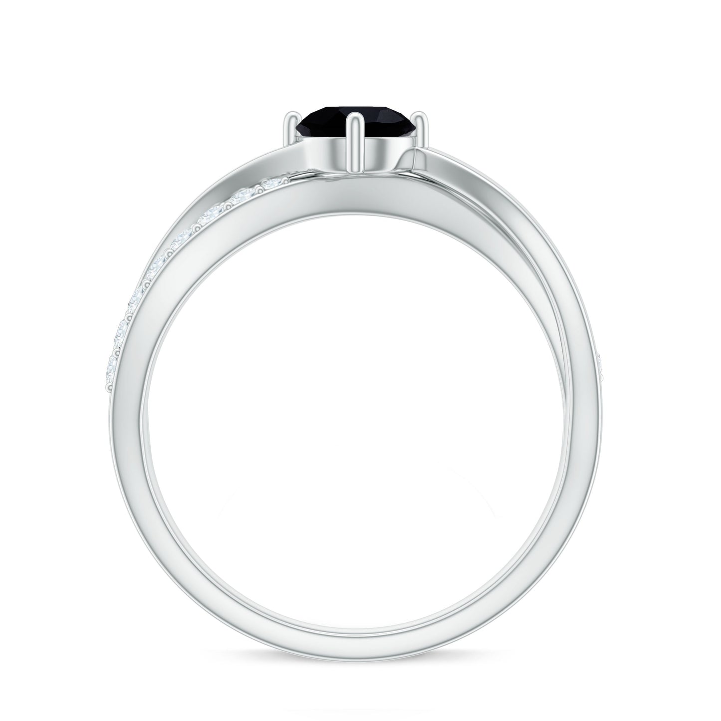 Certified Real Black Spinel Promise Ring with Diamond
