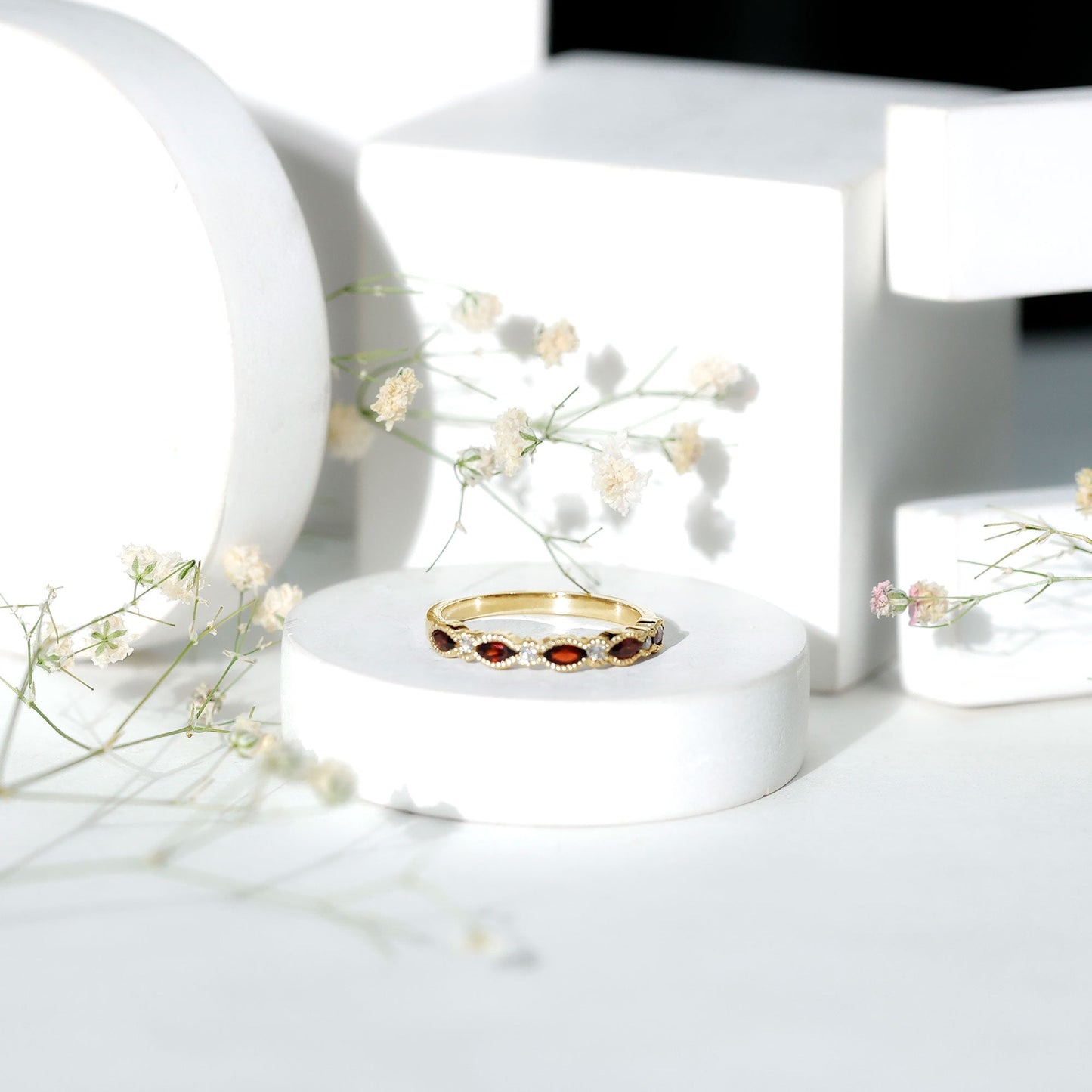 Natural Marquise Garnet Diamond Half Eternity Ring for Anniversary