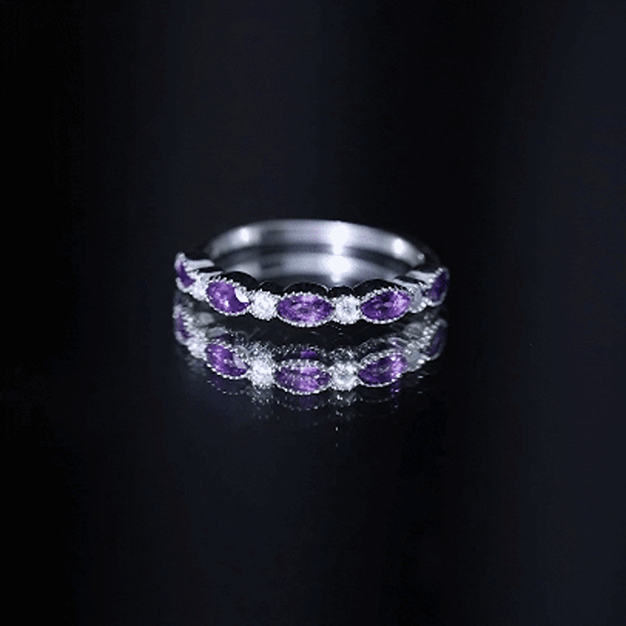 Real Marquise Cut Amethyst Eternity Anniversary Ring in Silver