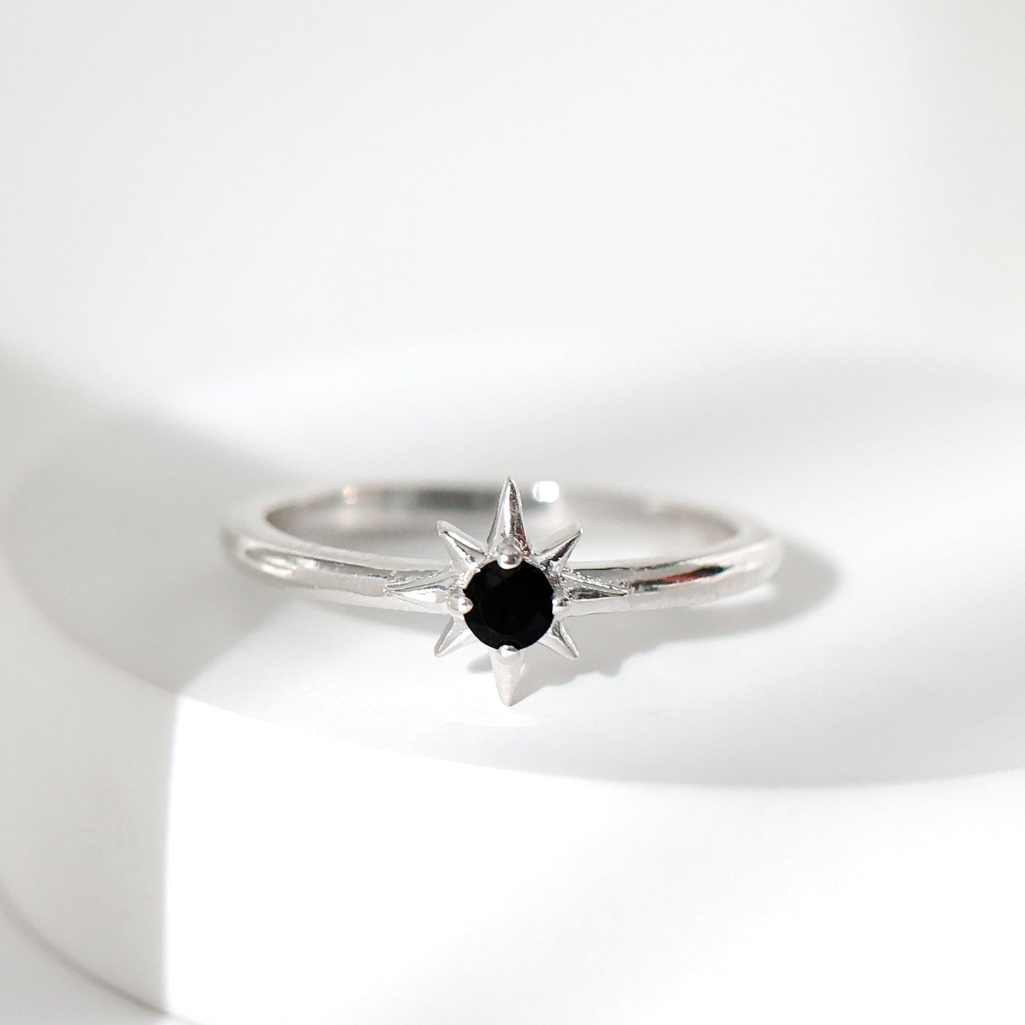 Genuine Black Spinel Sunburst Promise Ring for Women