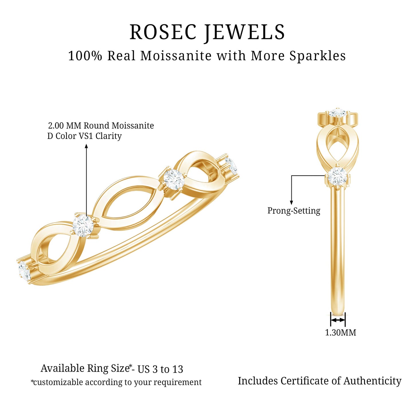 Certified Moissanite Infinity Promise Ring for Women