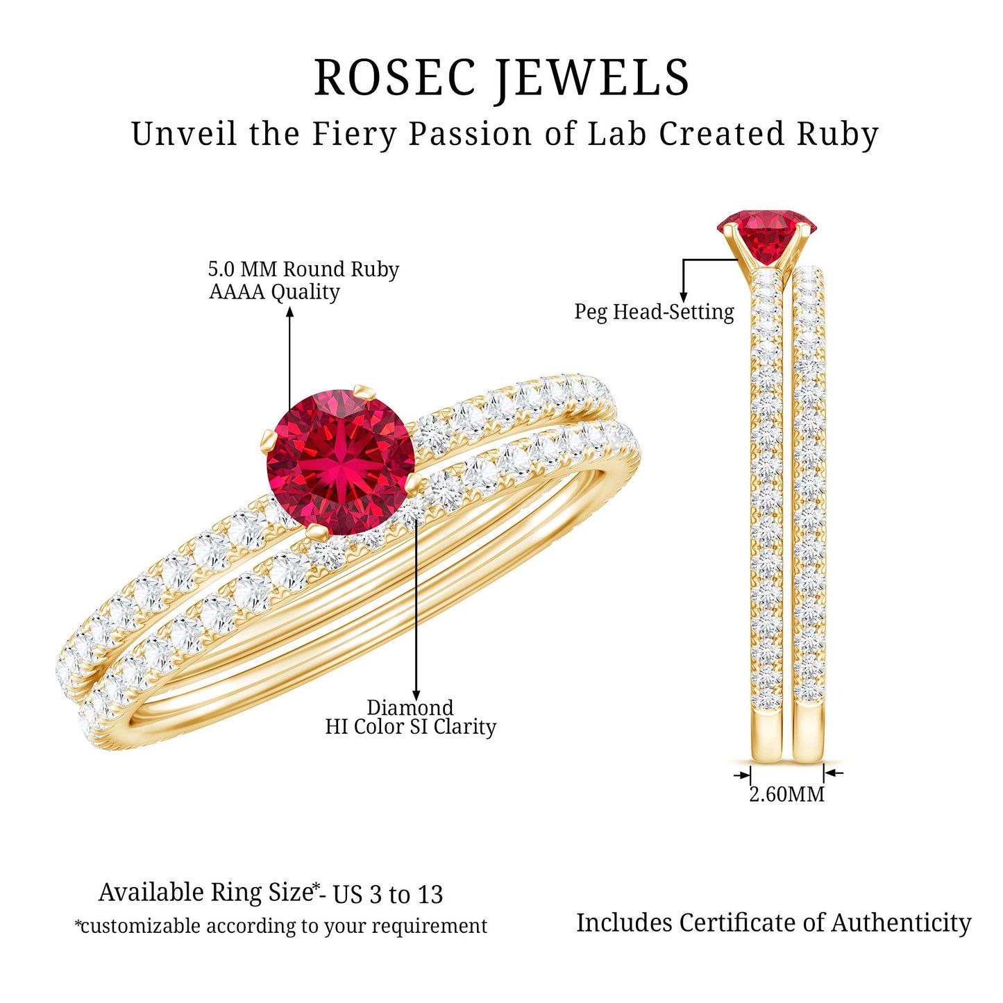 Simple Lab Created Ruby and Diamond Wedding Ring Set
