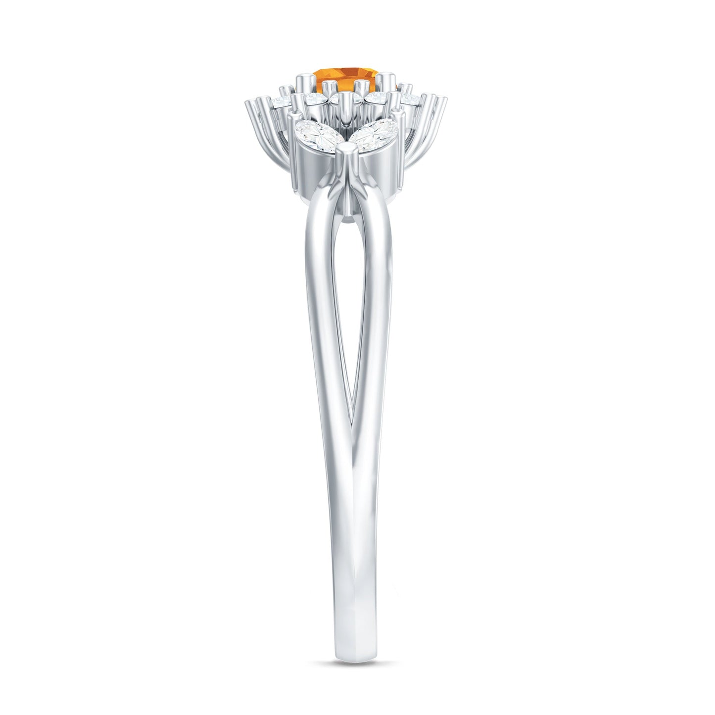 Nature Inspired Citrine Diamond Engagement Ring with Split Shank