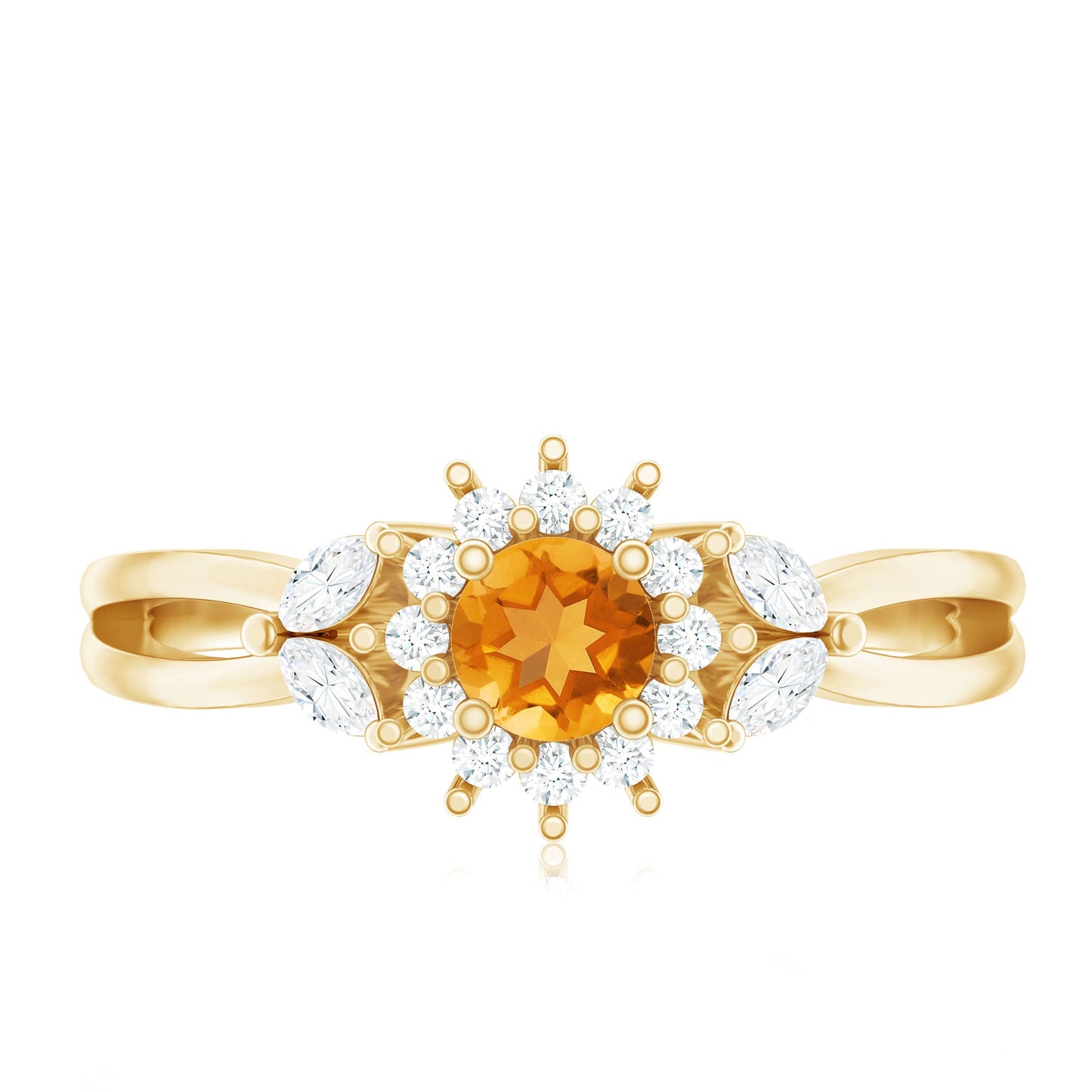 Nature Inspired Citrine Diamond Engagement Ring with Split Shank