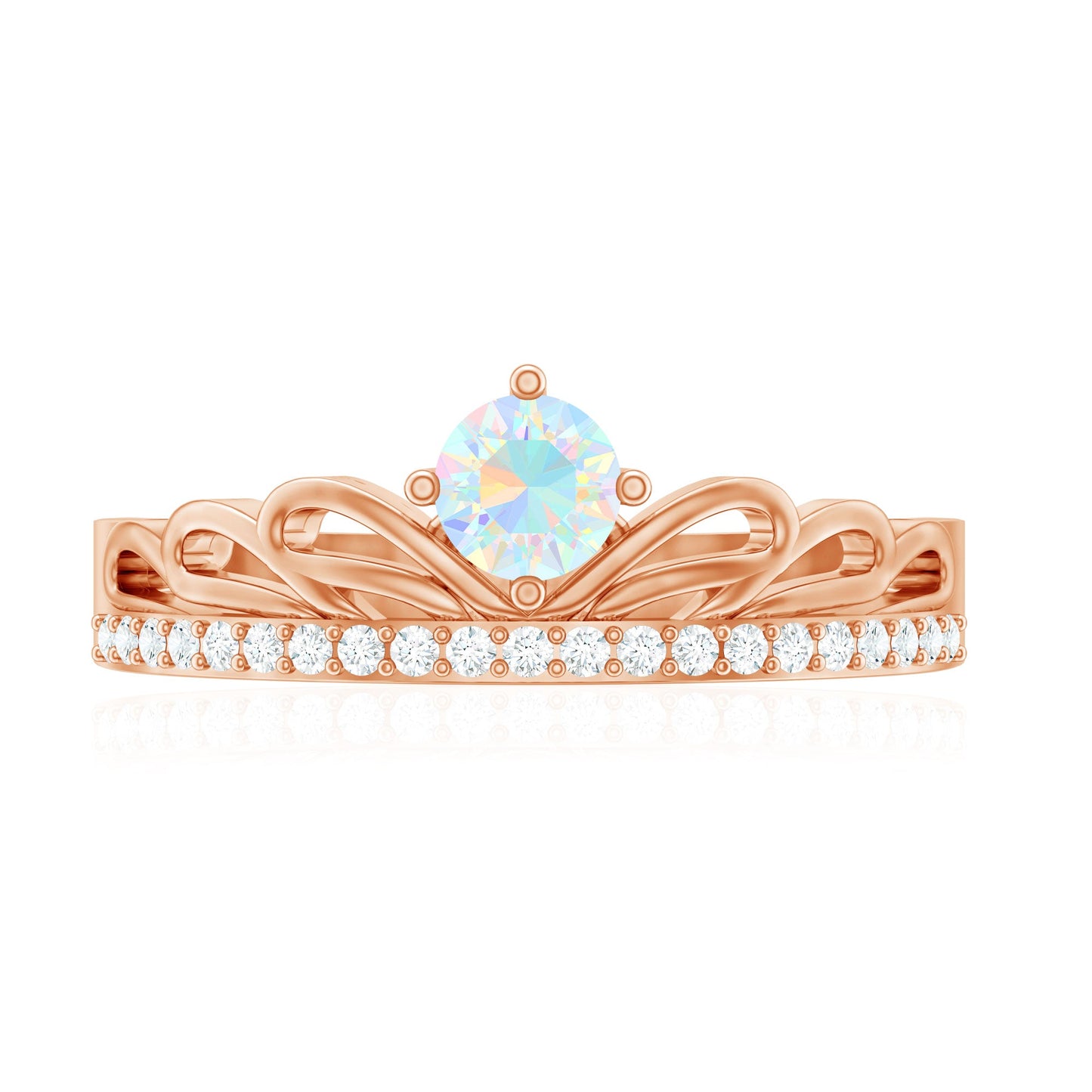Natural Ethiopian Rainbow Opal Crown Promise Ring with Diamond