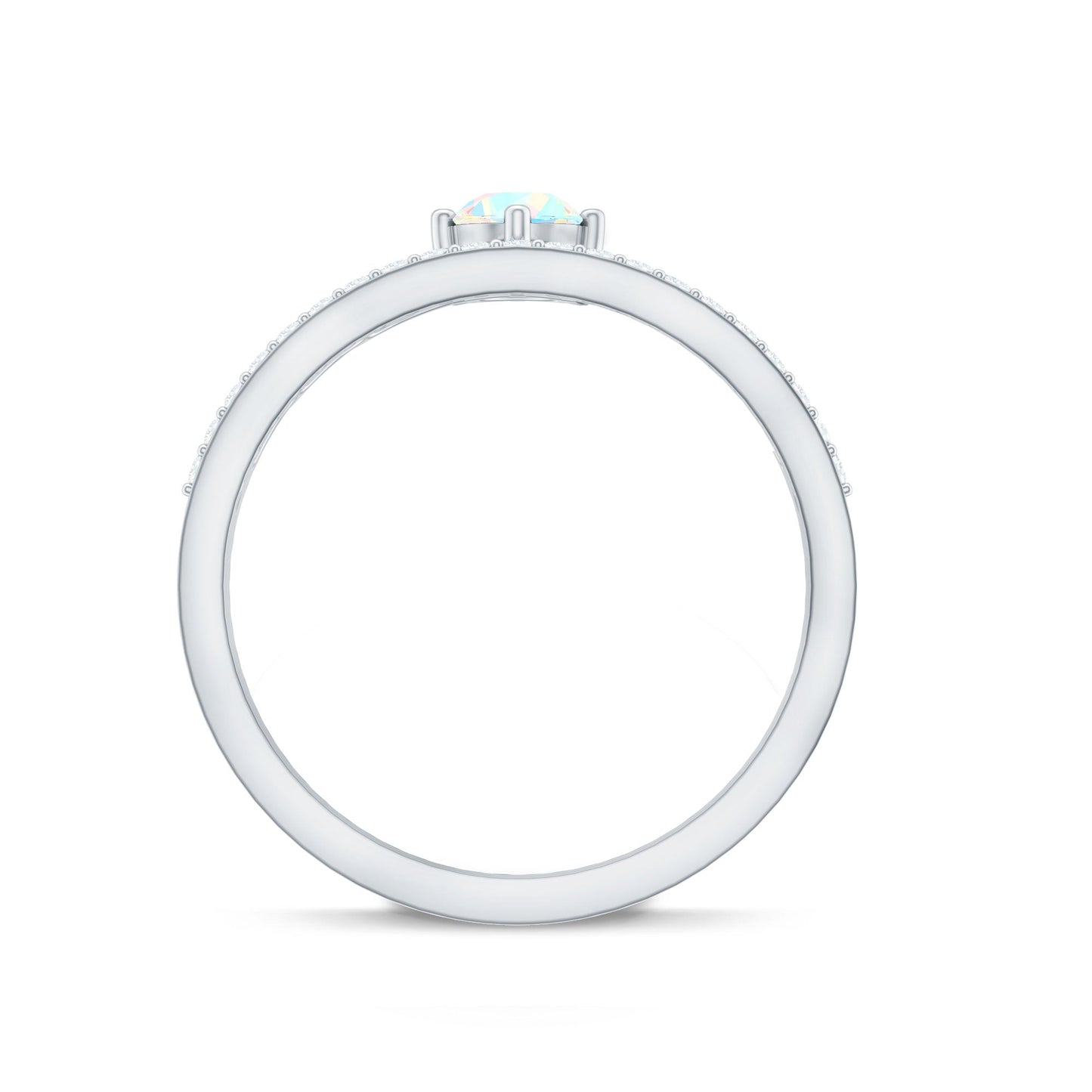 Natural Ethiopian Rainbow Opal Crown Promise Ring with Diamond