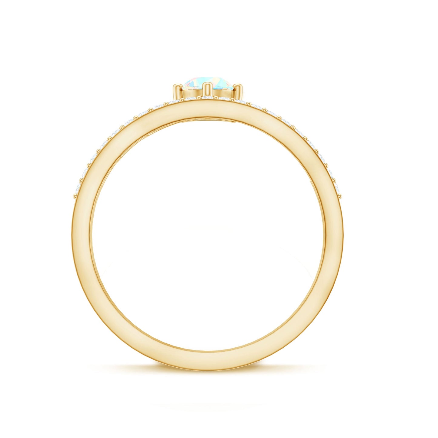 Natural Ethiopian Rainbow Opal Crown Promise Ring with Diamond