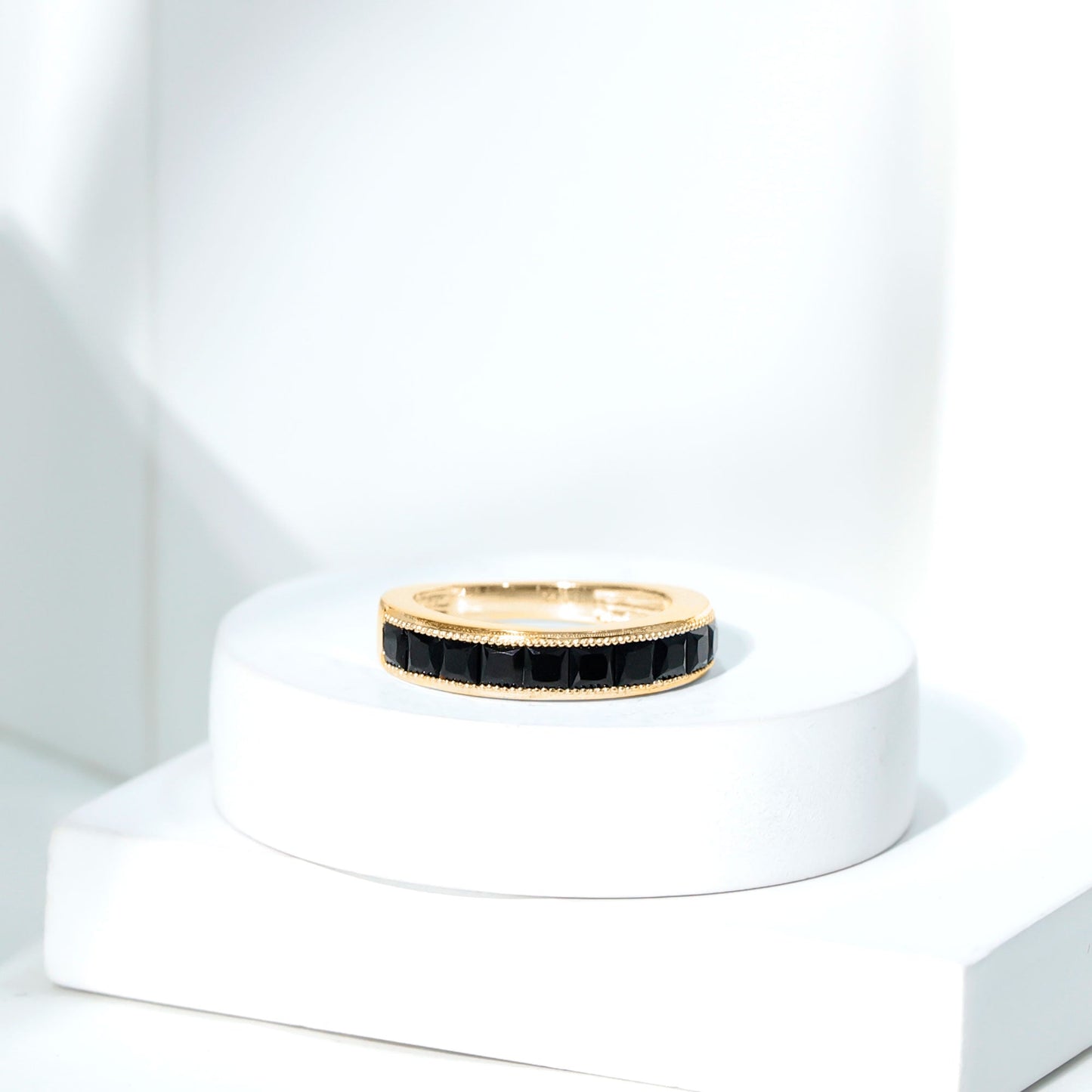 Princess Cut Black Spinel Half Eternity Band Ring