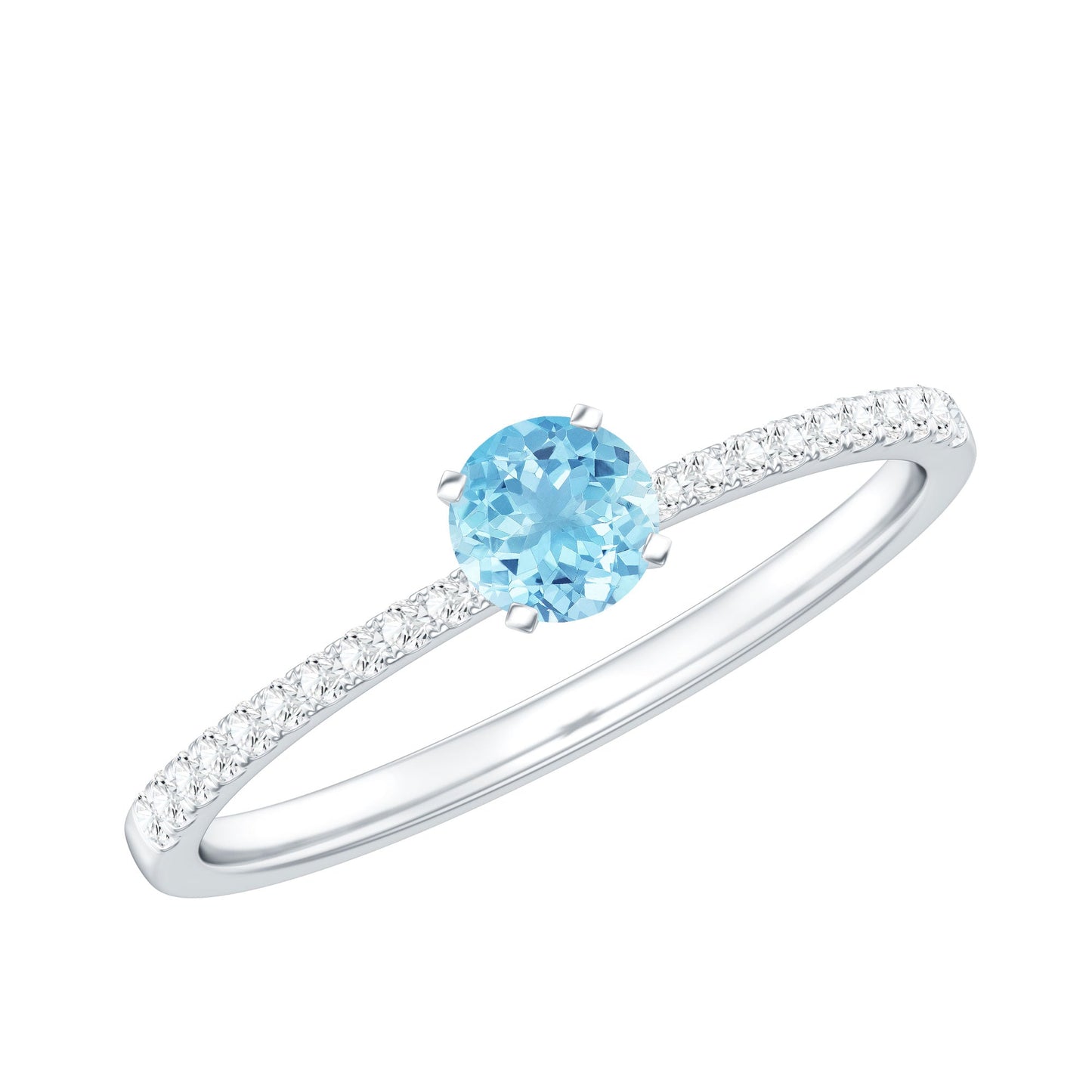 Natural Aquamarine Promise Ring with Diamond Side Stones