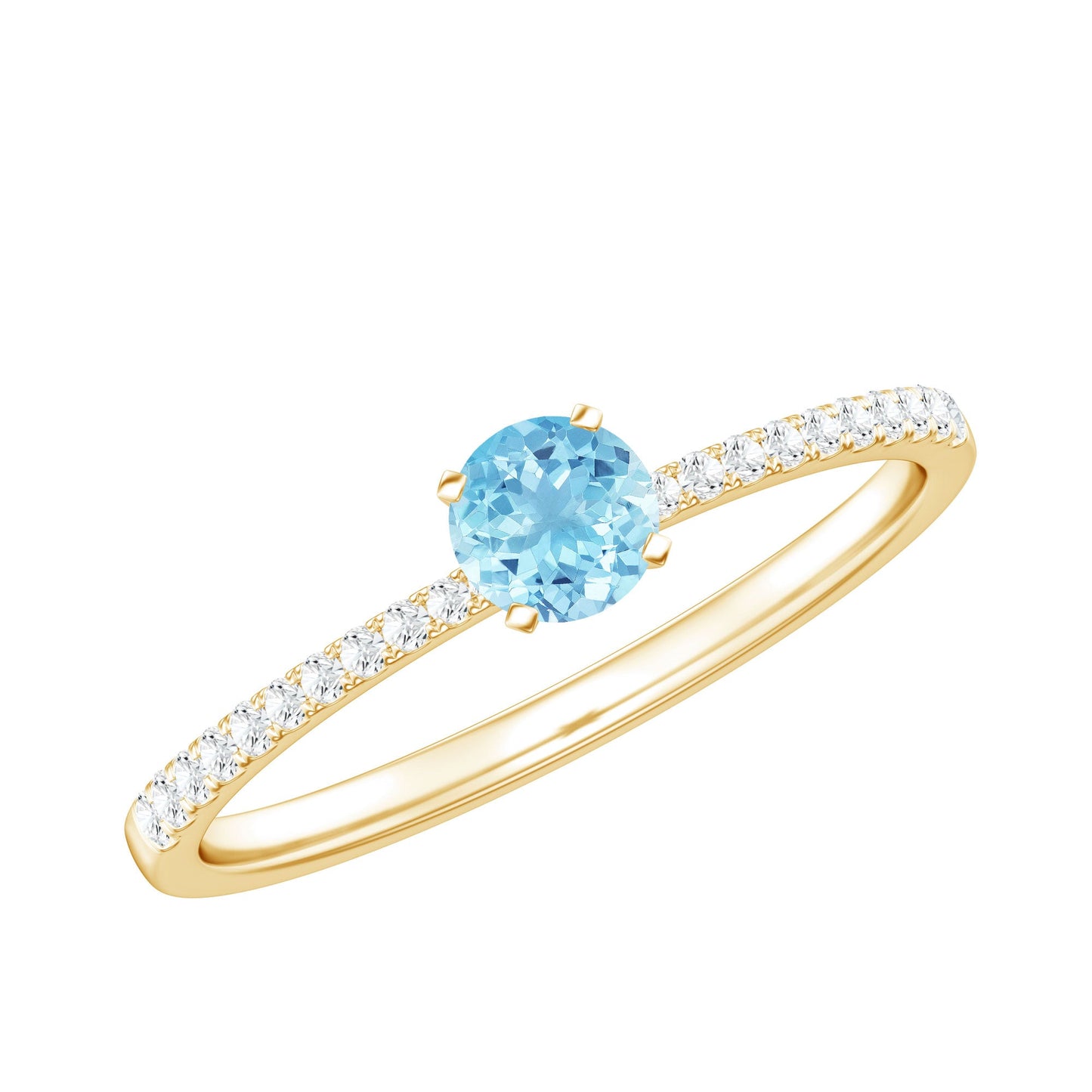 Natural Aquamarine Promise Ring with Diamond Side Stones