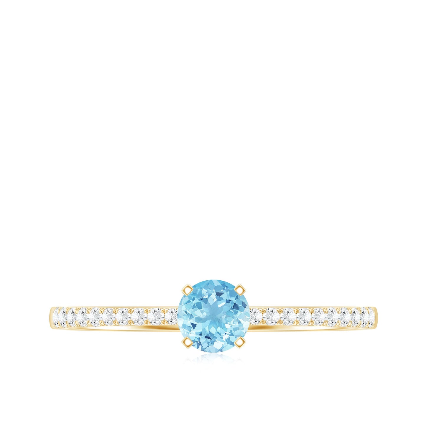 Natural Aquamarine Promise Ring with Diamond Side Stones