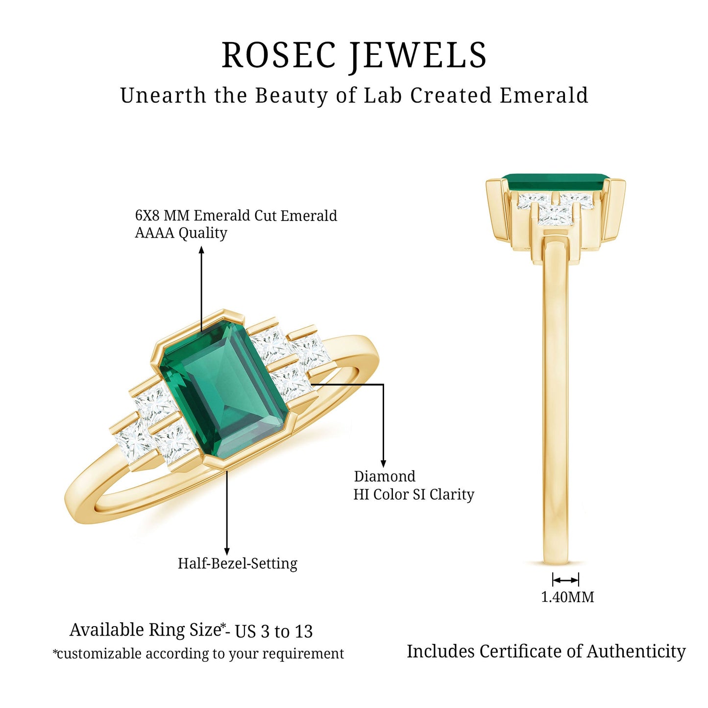 Certified Lab Grown Emerald Diamond Art Deco Engagement Ring