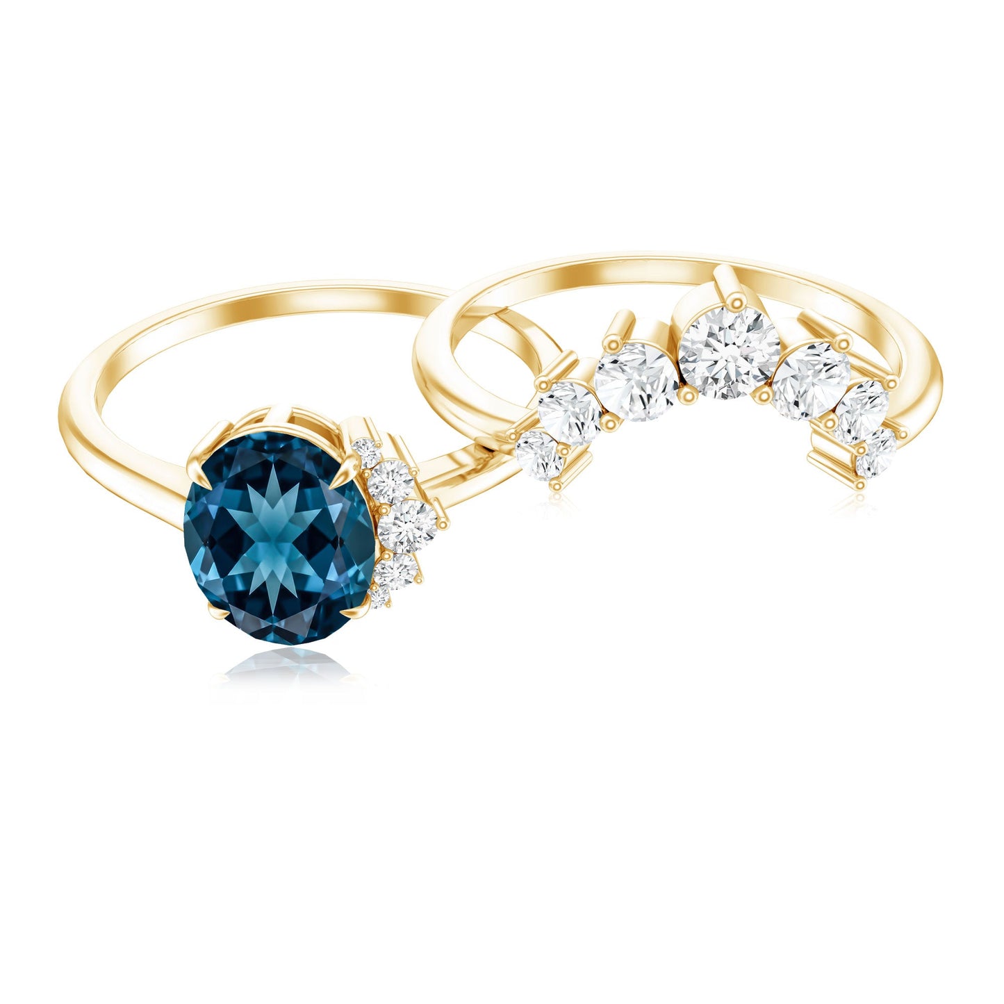 Oval London Blue Topaz and Diamond Designer Ring Set