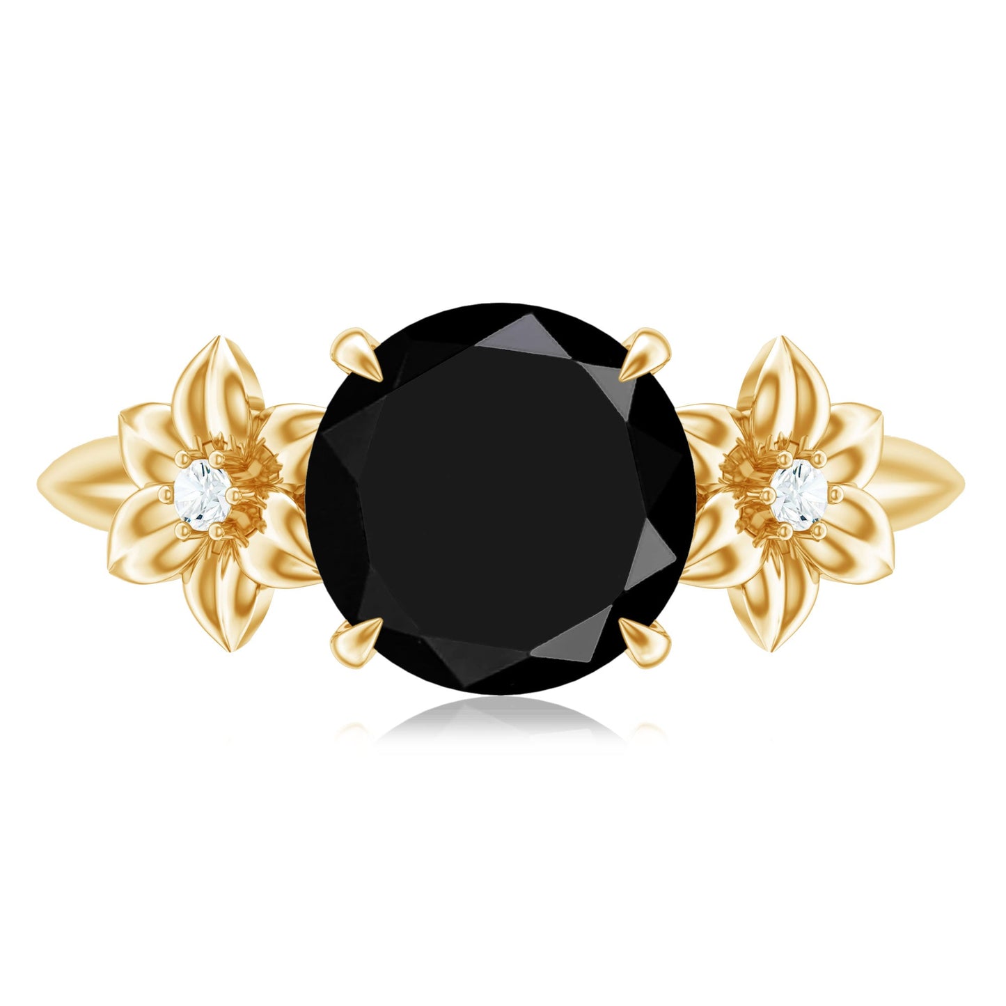 2 Carat Lab Grown Black and White Diamond Flower Engagement Ring