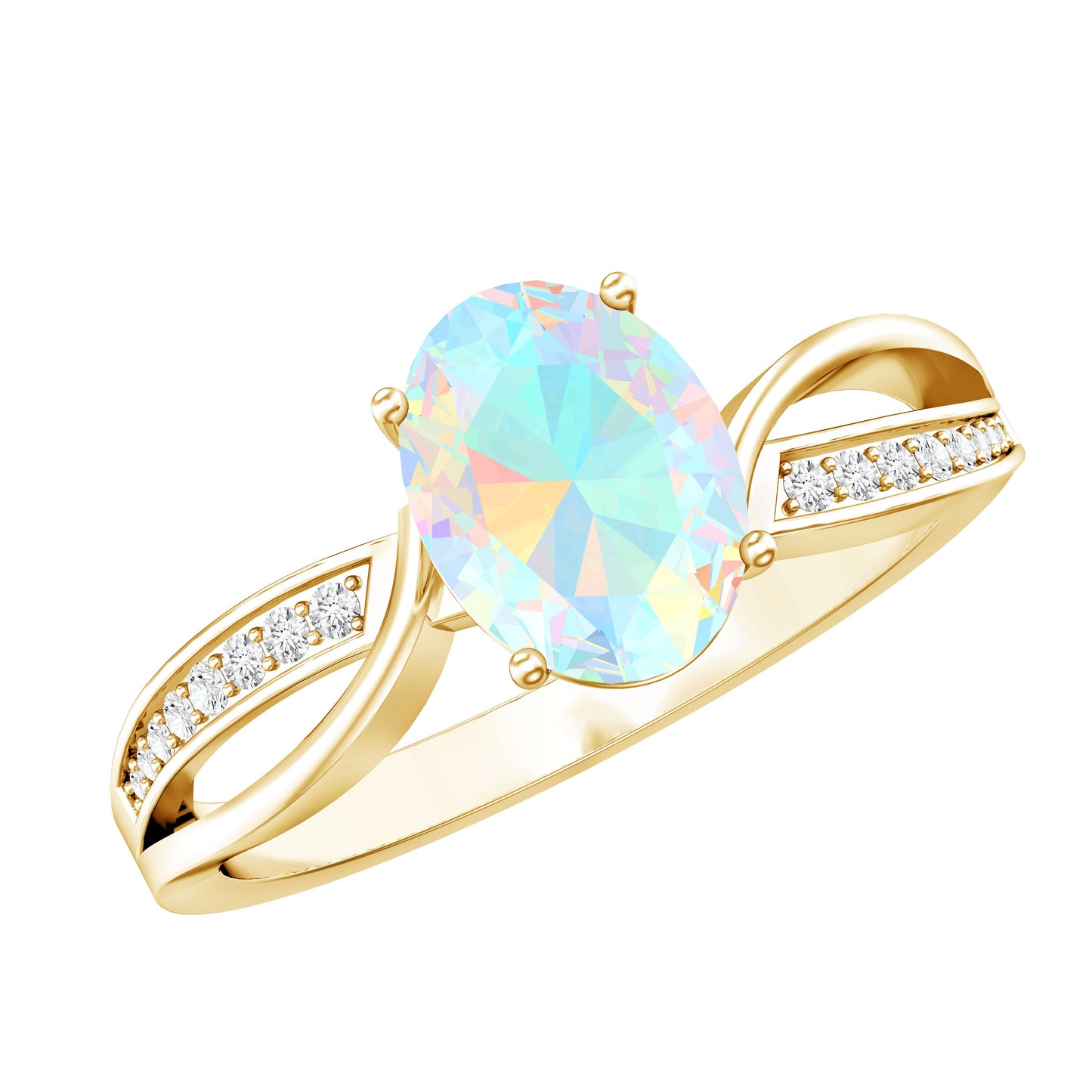 Natural 1.2 Carat Oval Opalescent Diamond Engagement Ring with Split Shank