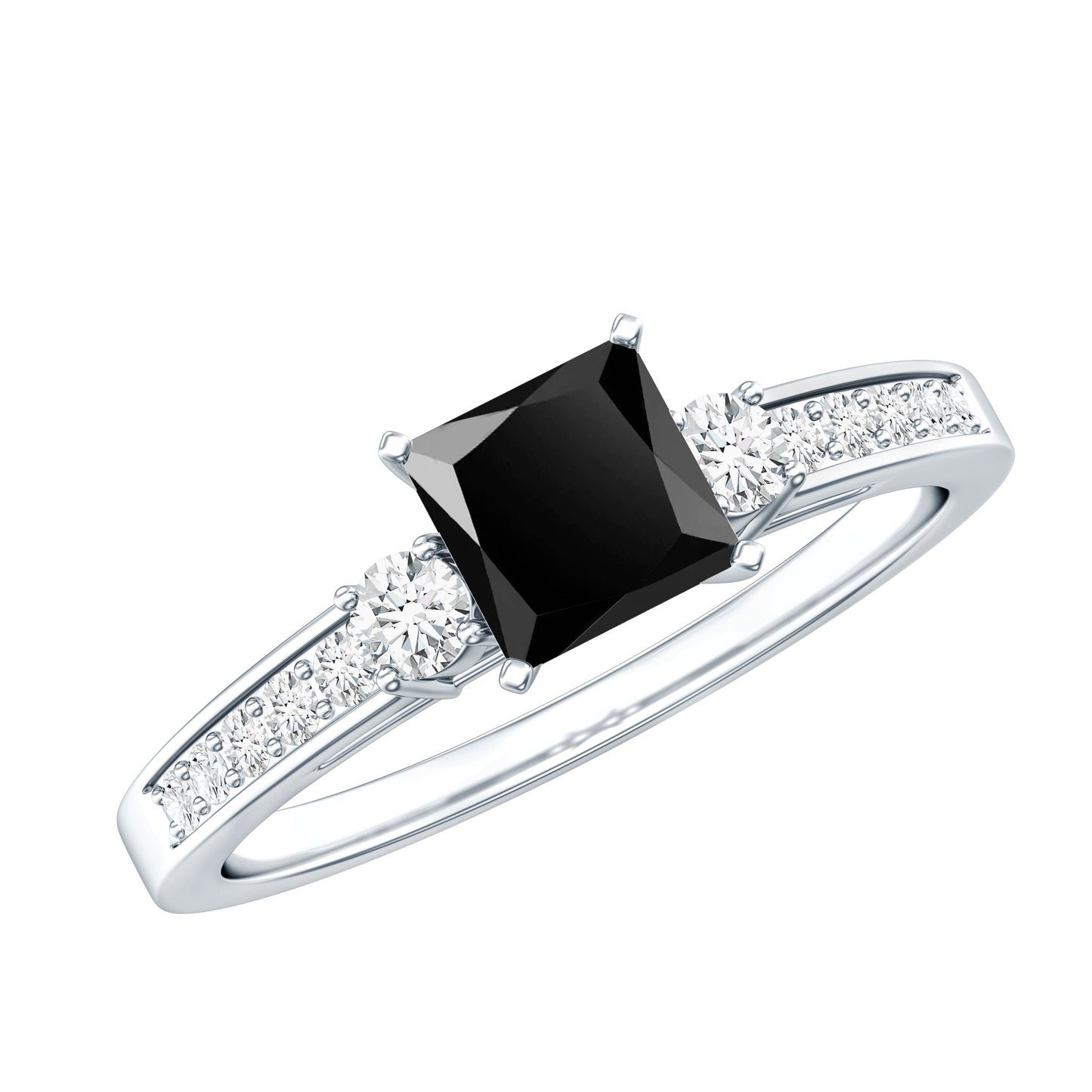 Certified 1 Carat Lab Grown Black and White Diamond Princess Cut Engagement Ring