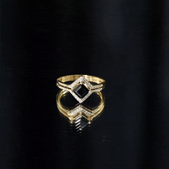 Real Black Onyx and Diamond Princess Cut Engagement Ring With Ring Guard