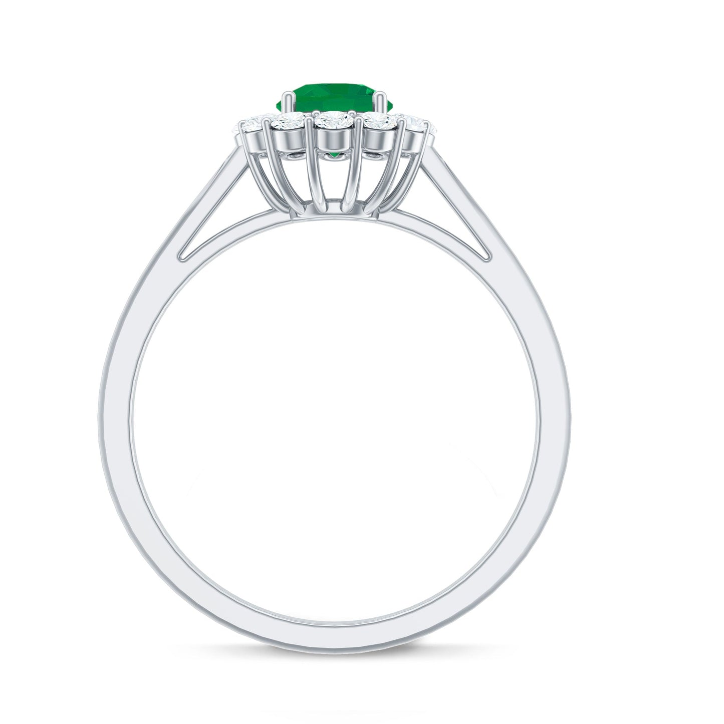 Round Emerald and Diamond Classic Engagement Ring