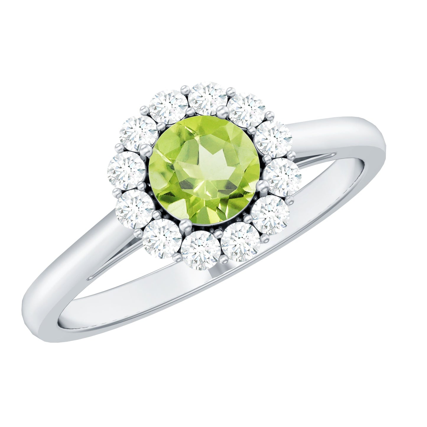 Natural Half Carat Peridot Engagement Ring with Diamond Halo