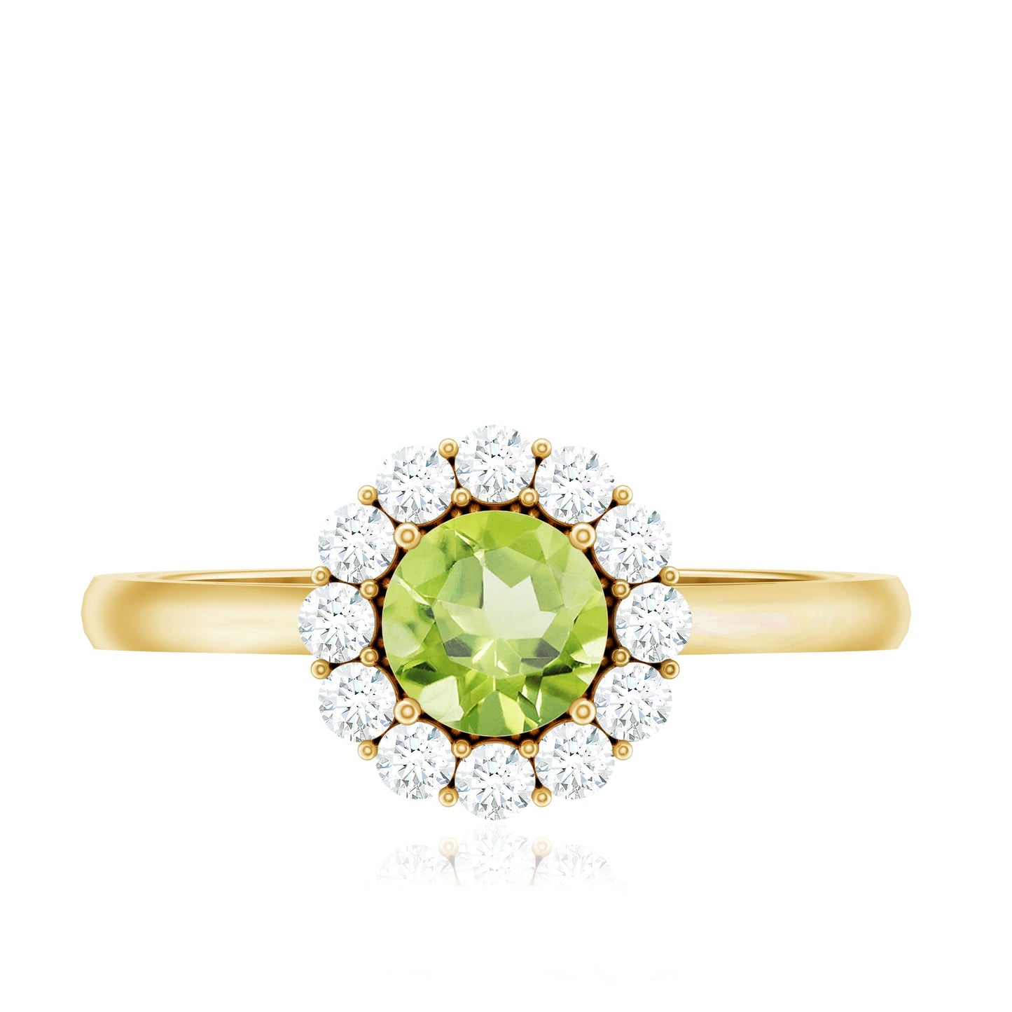 Natural Half Carat Peridot Engagement Ring with Diamond Halo