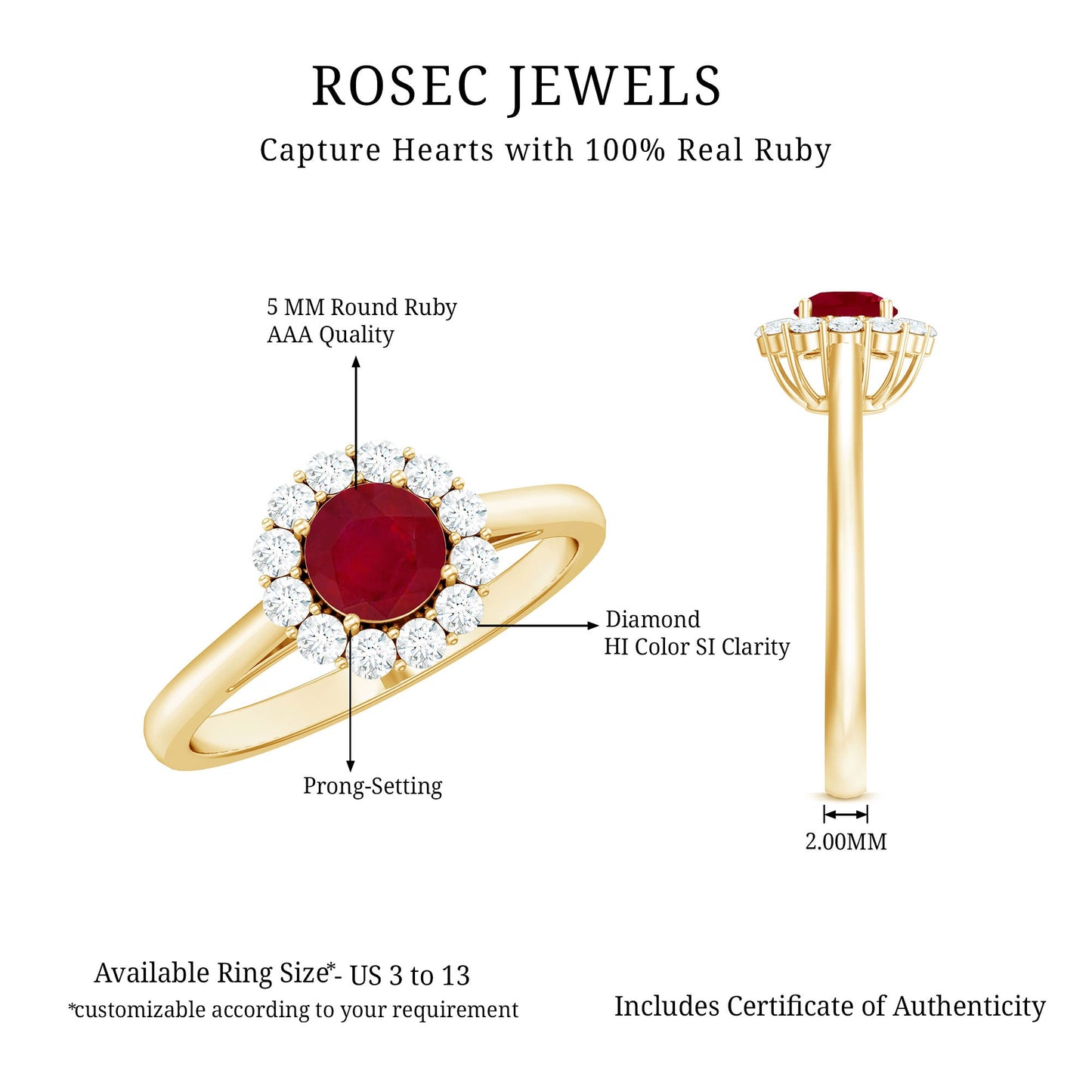 Natural 0.6 Carat Ruby Engagement Ring with Diamond Halo