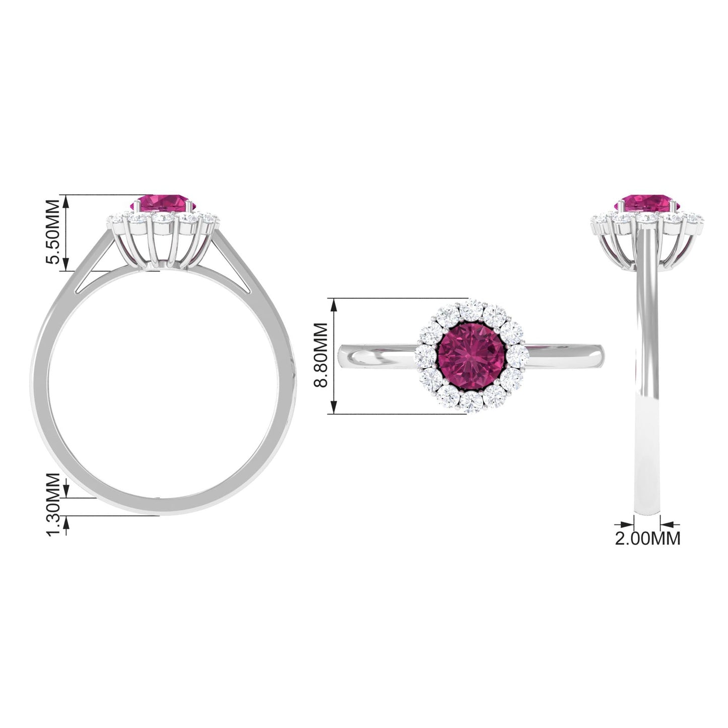 0.45 Carat Pink Tourmaline and Diamond Halo Engagement Ring