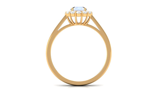 0.3 Carat Moonstone and Diamond Floating Halo Engagement Ring