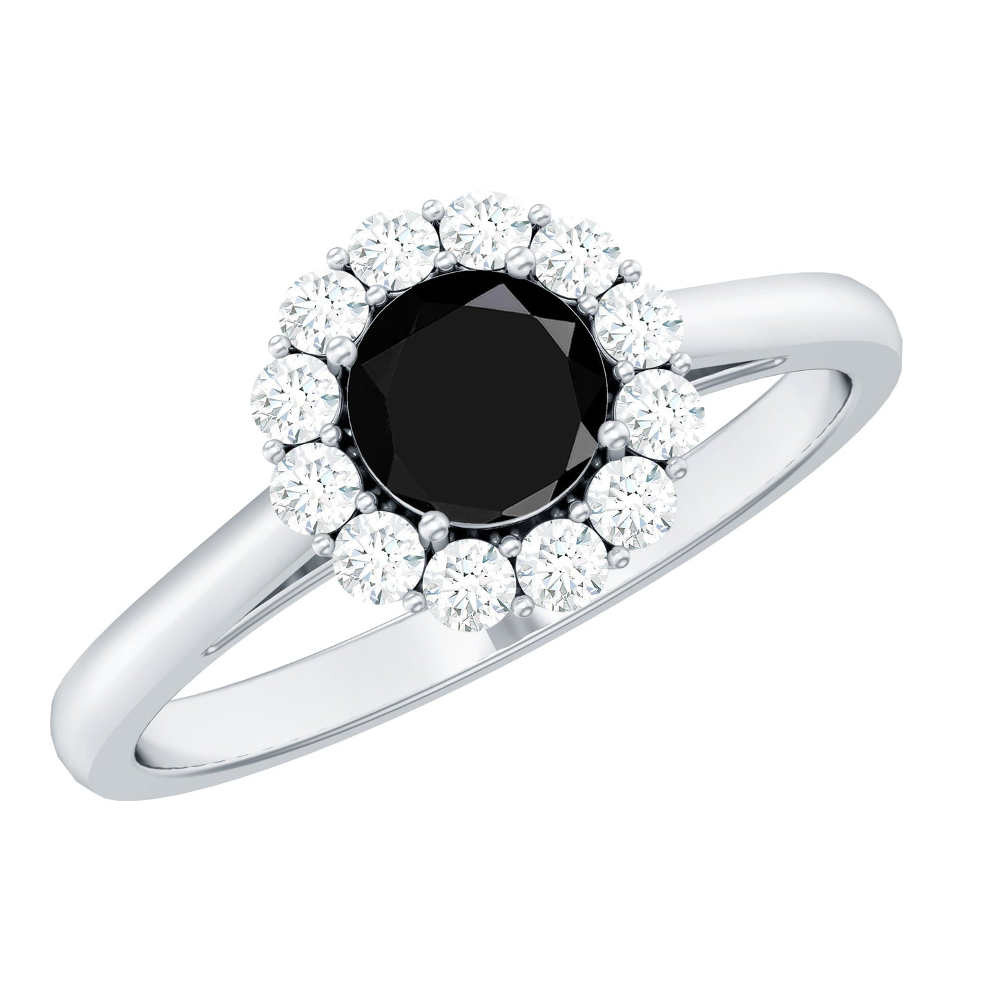 Minimalist Black Spinel Engagement Ring with Diamond Halo