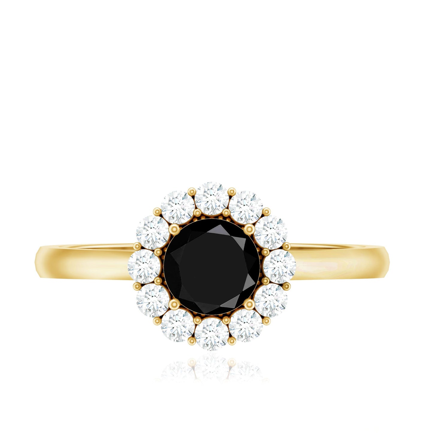 Minimalist Black Spinel Engagement Ring with Diamond Halo