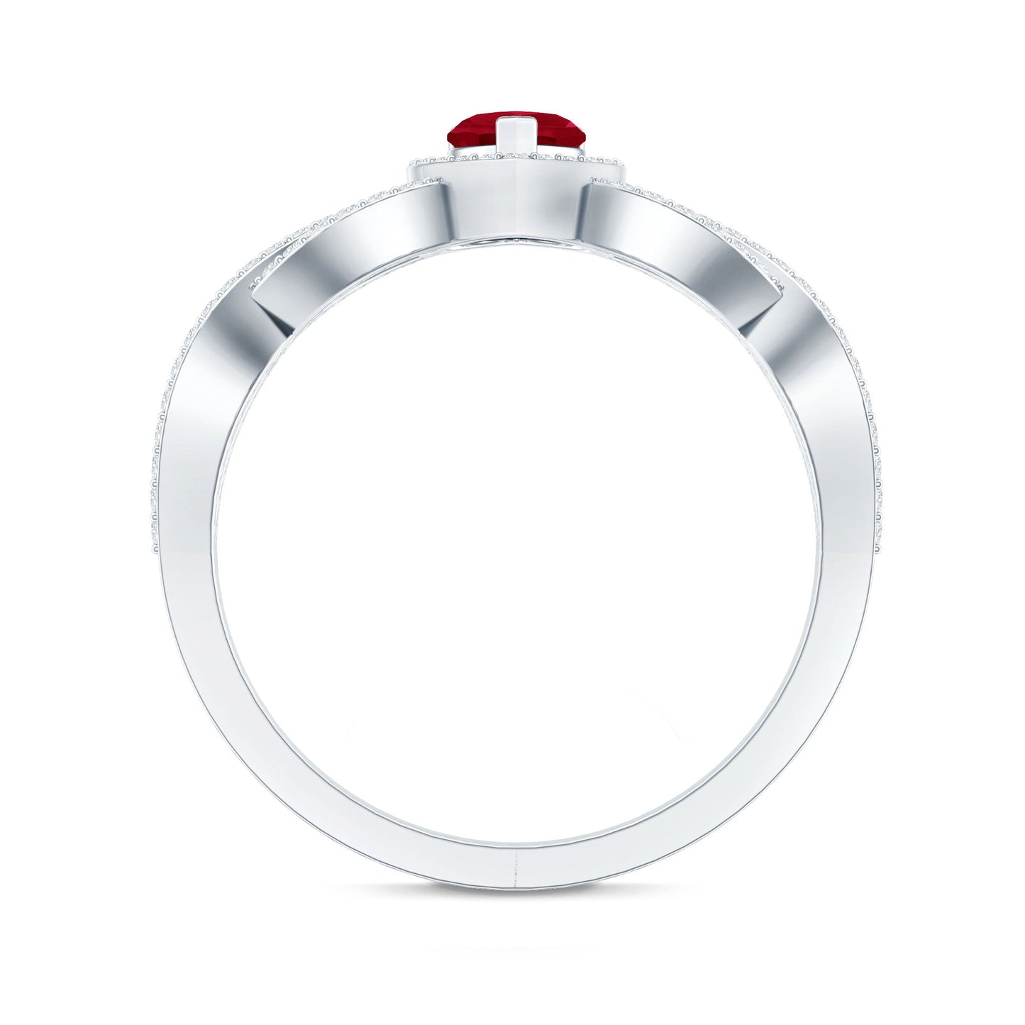 Natural Ruby Heart Promise Ring with Diamond Crossover Shank