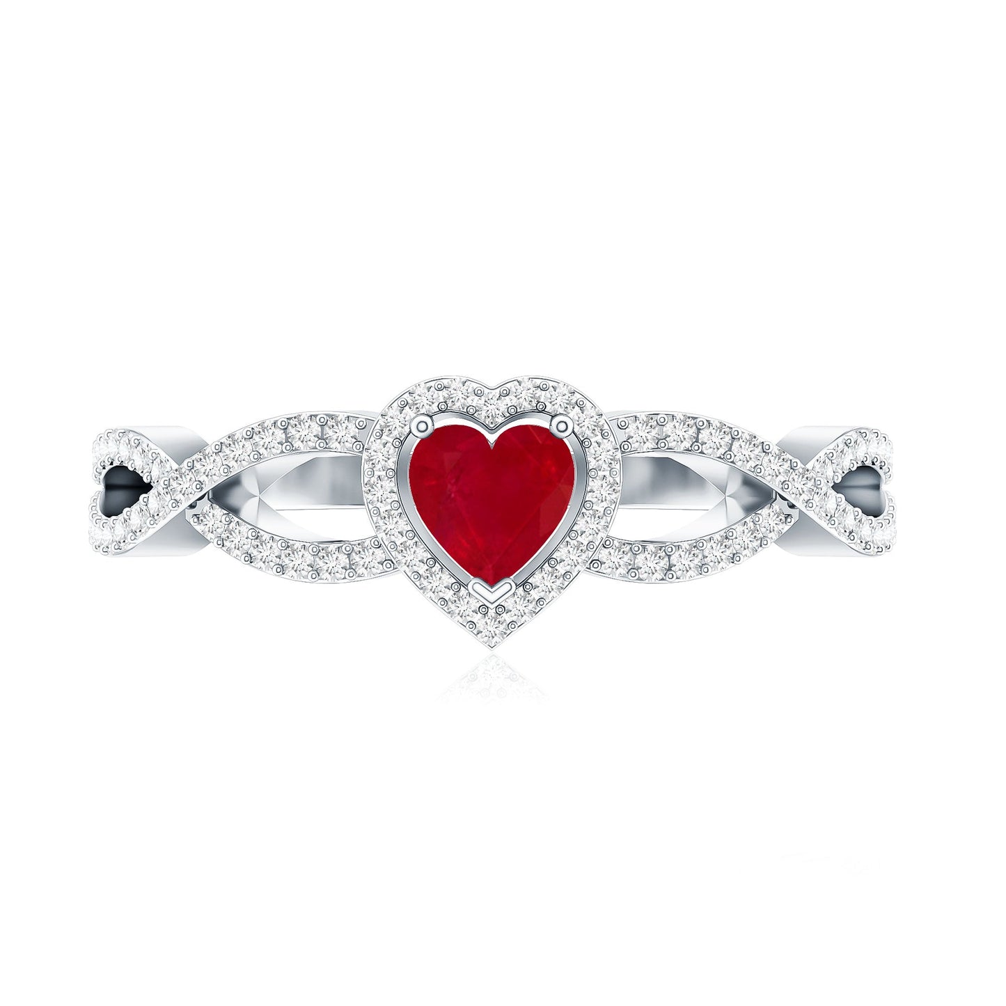 Natural Ruby Heart Promise Ring with Diamond Crossover Shank