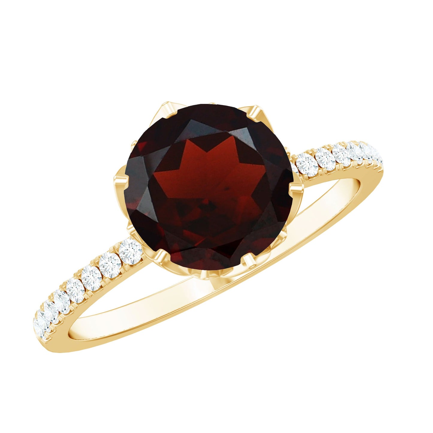 Natural 2.3 Carat Garnet Solitaire Engagement Ring with Diamond