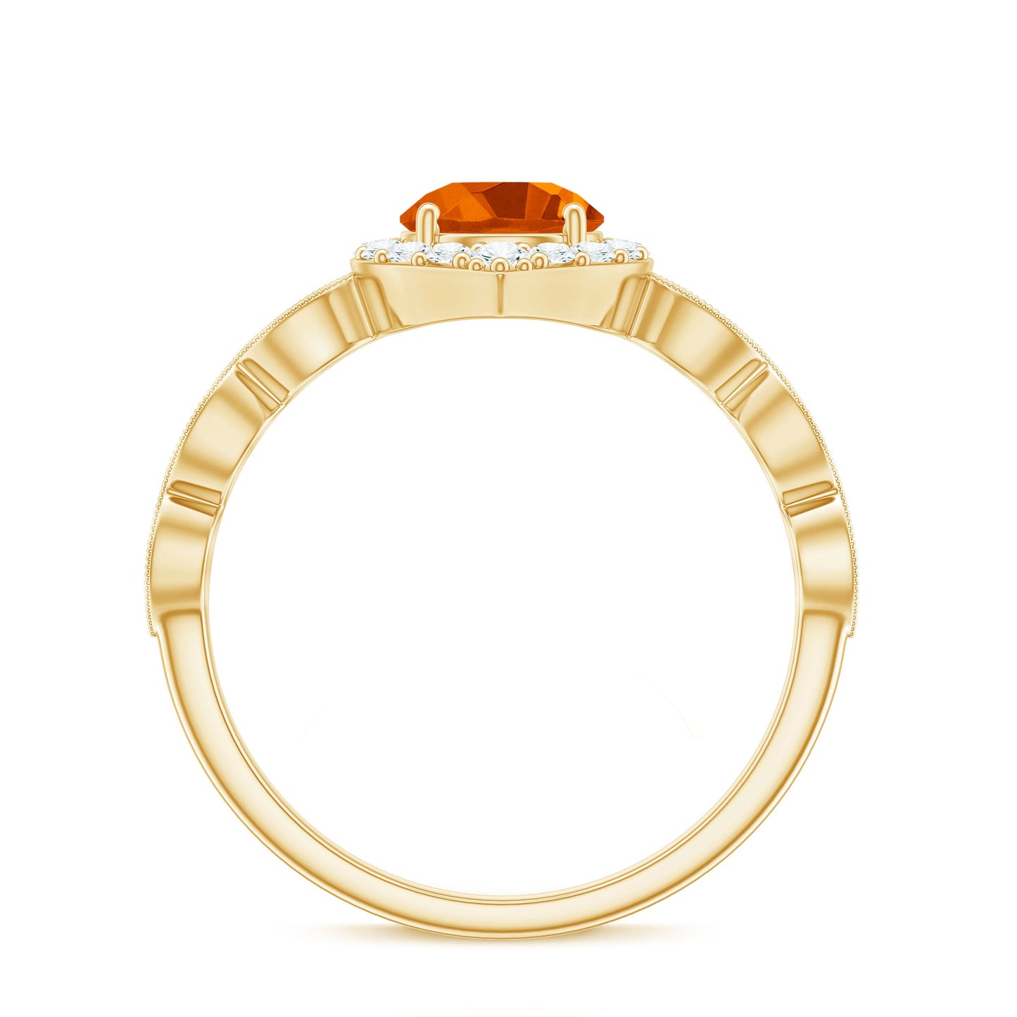 Vintage Style Fire Opal Engagement Ring with Diamond Accent