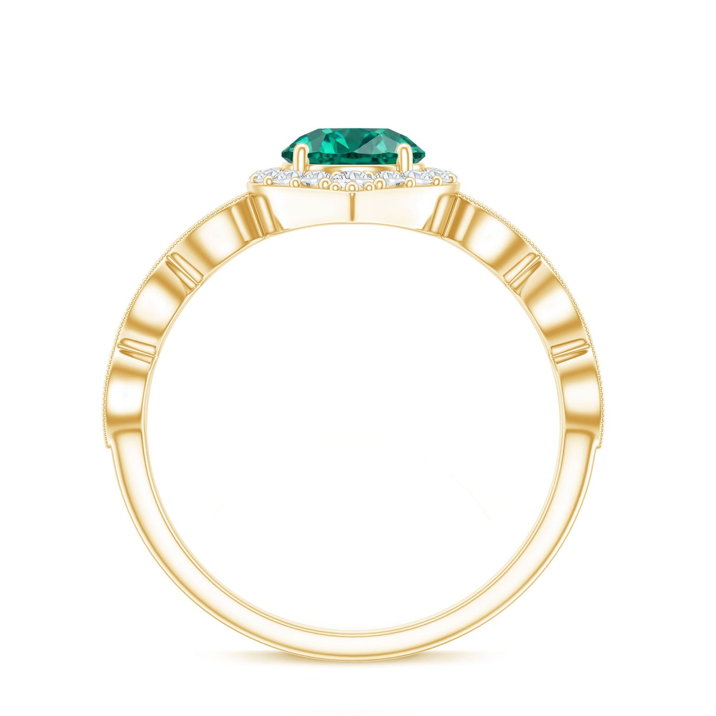Lab Created Emerald Vintage Style Engagement Ring With Diamonds