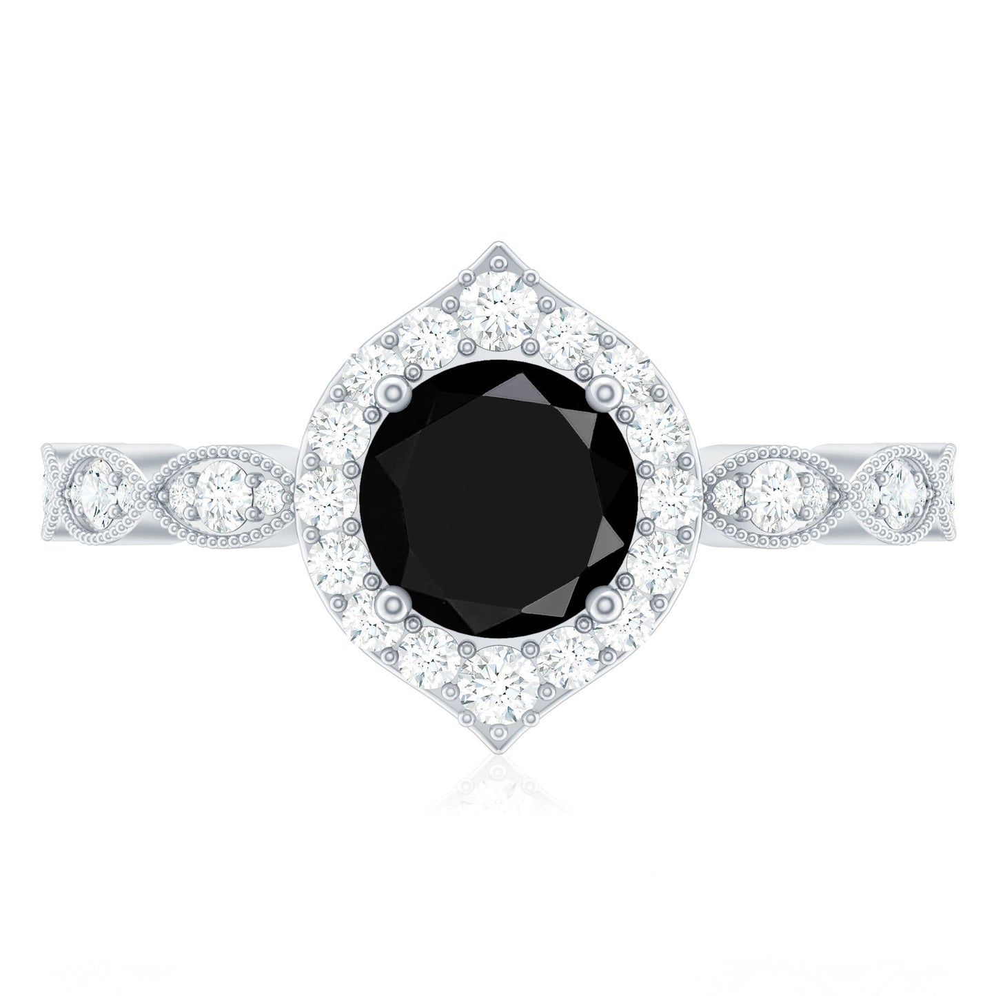 Vintage Black Spinel Engagement Ring with Diamond Halo