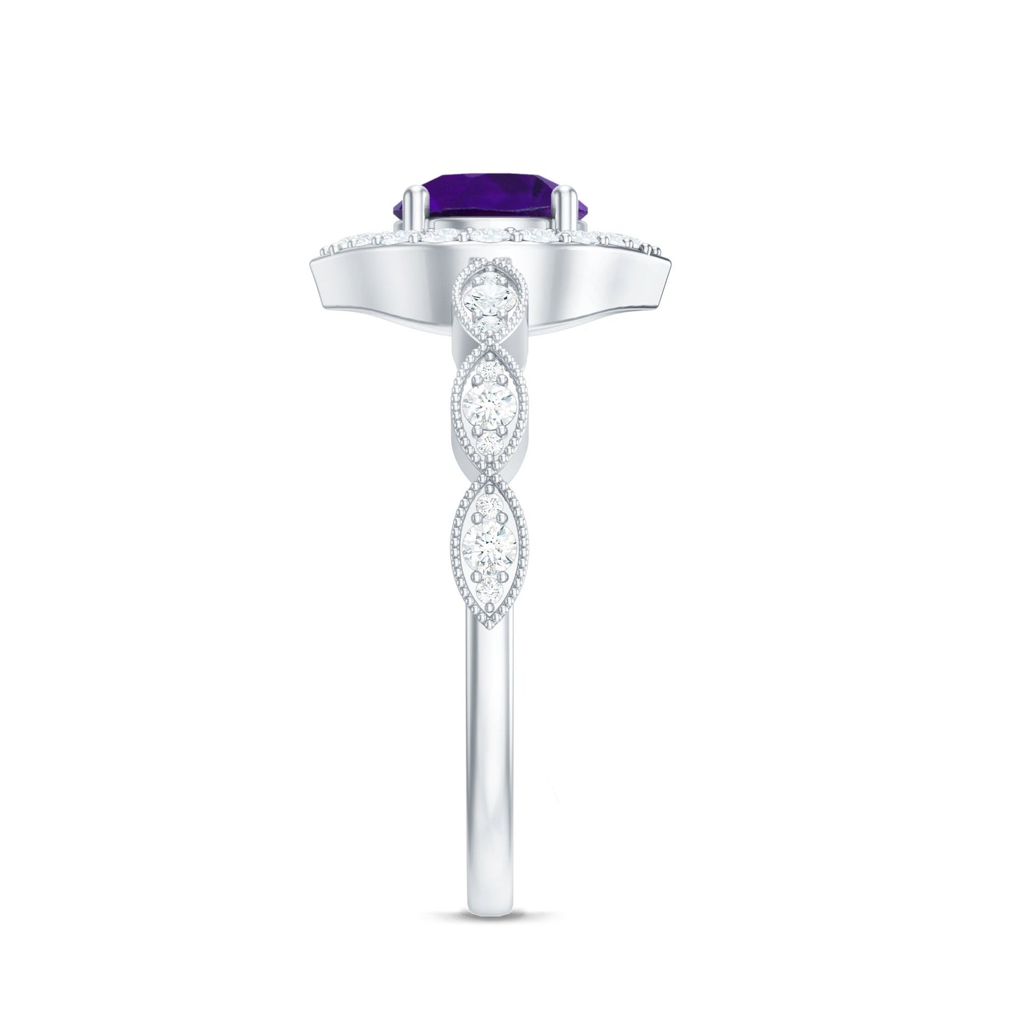 Vintage Style 1.2 Carat Amethyst Engagement Ring with Diamond Halo