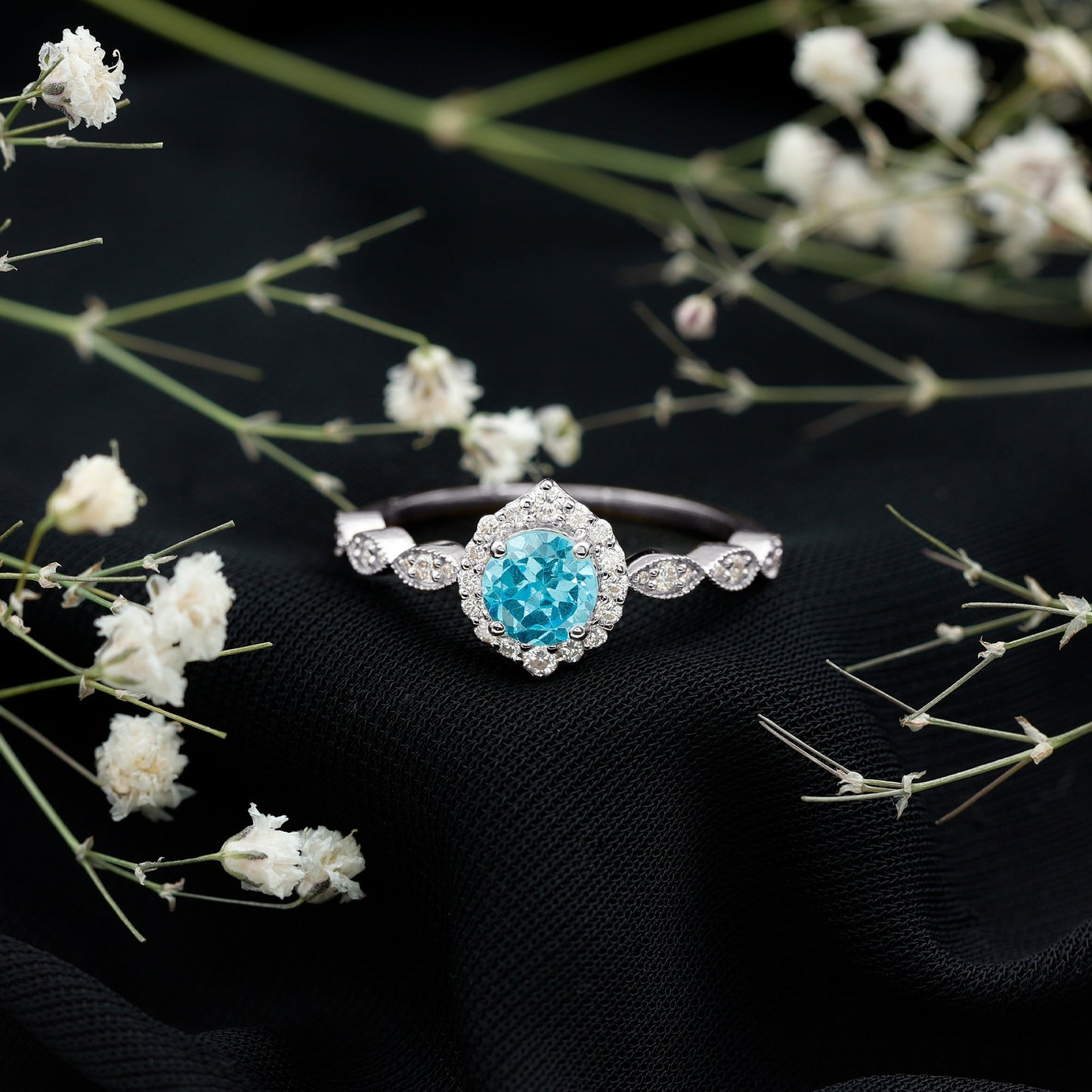0.8 Carat Aquamarine and Diamond Designer Engagement Ring