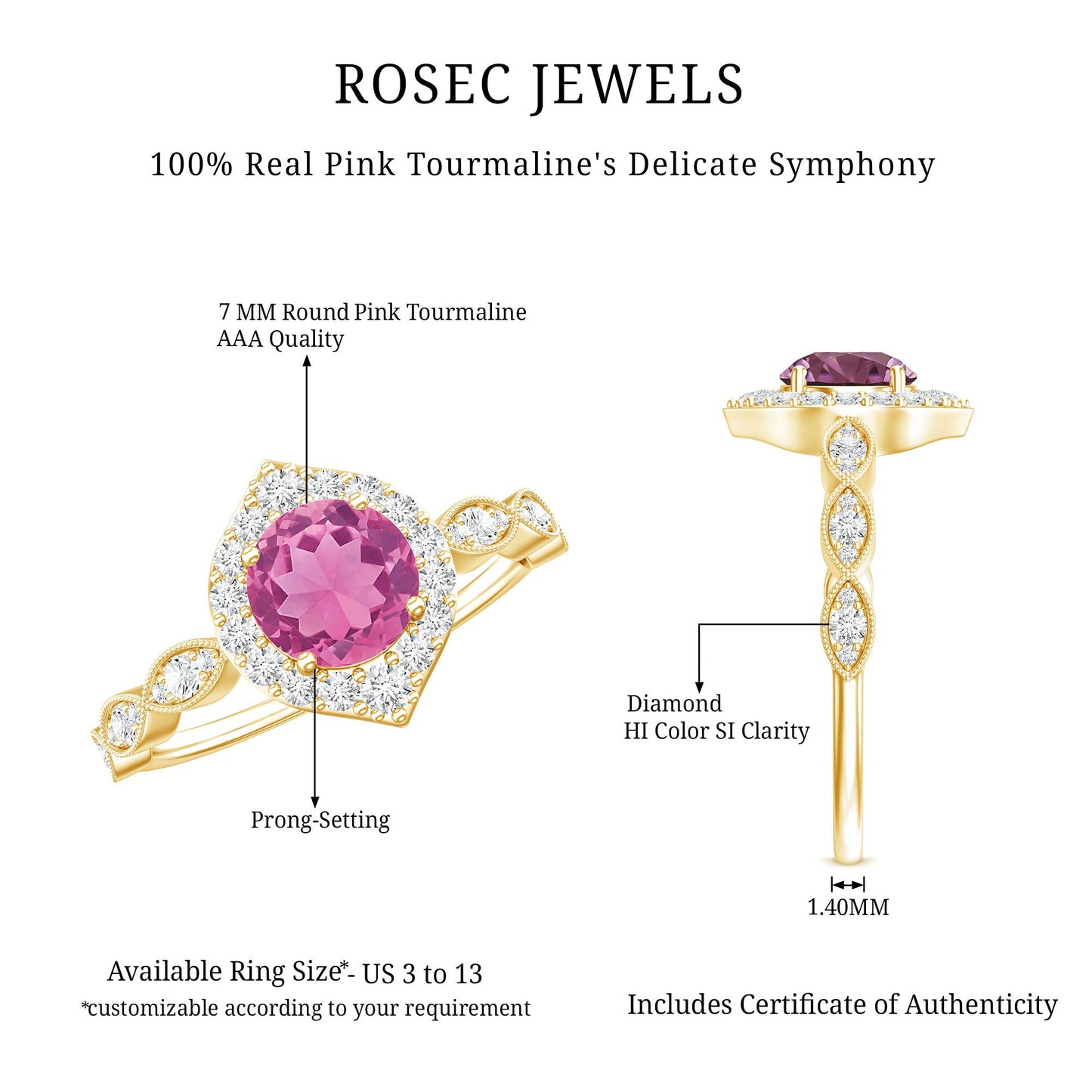 Genuine Pink Tourmaline Vintage Engagement Ring with Diamond