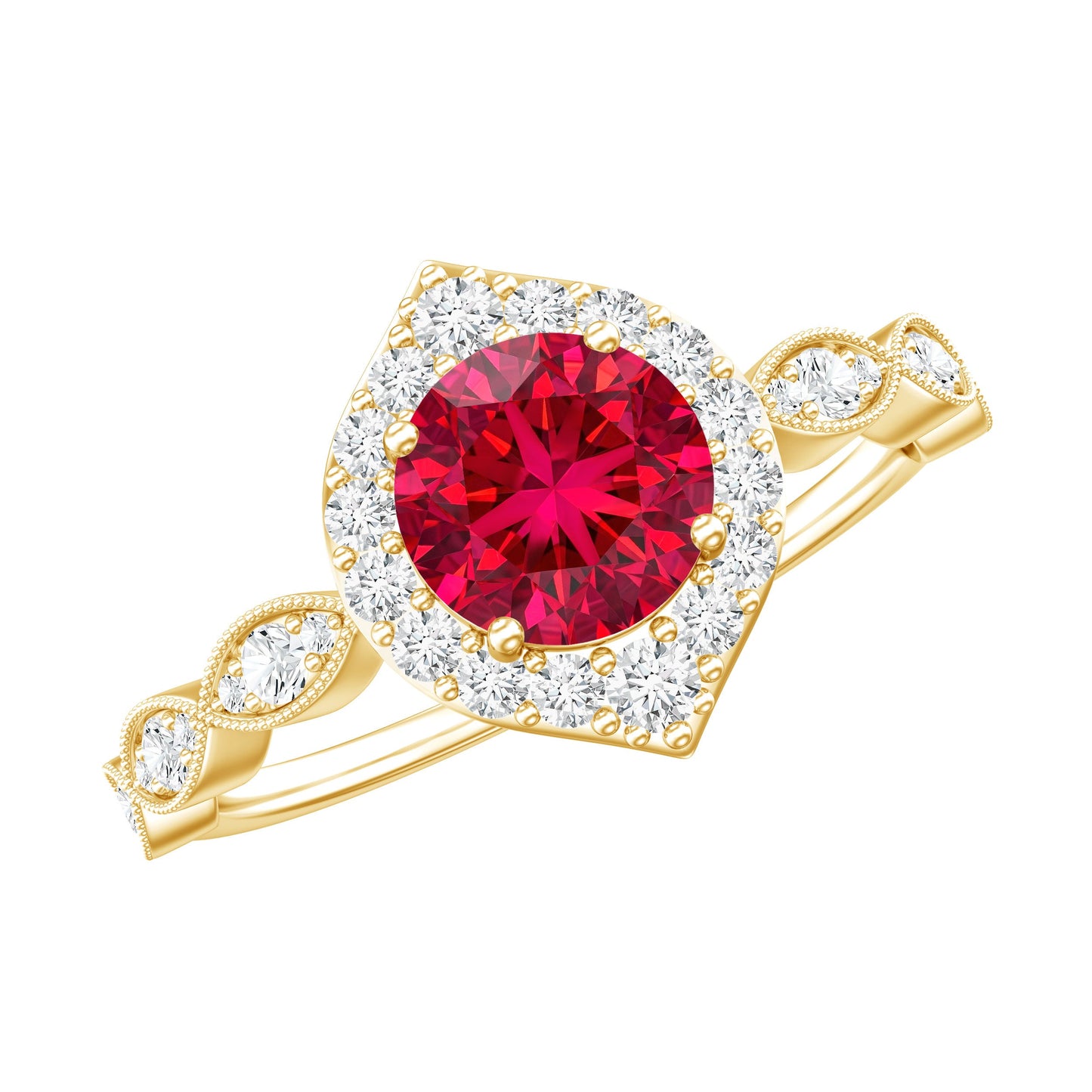 Vintage Style 1.3 Carat Lab Grown Ruby Engagement Ring with Diamond
