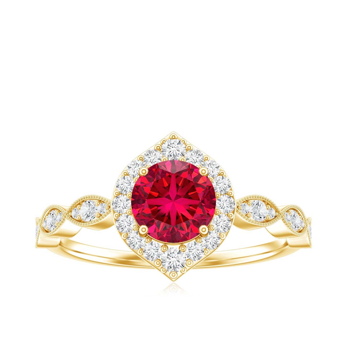 Vintage Style 1.3 Carat Lab Grown Ruby Engagement Ring with Diamond