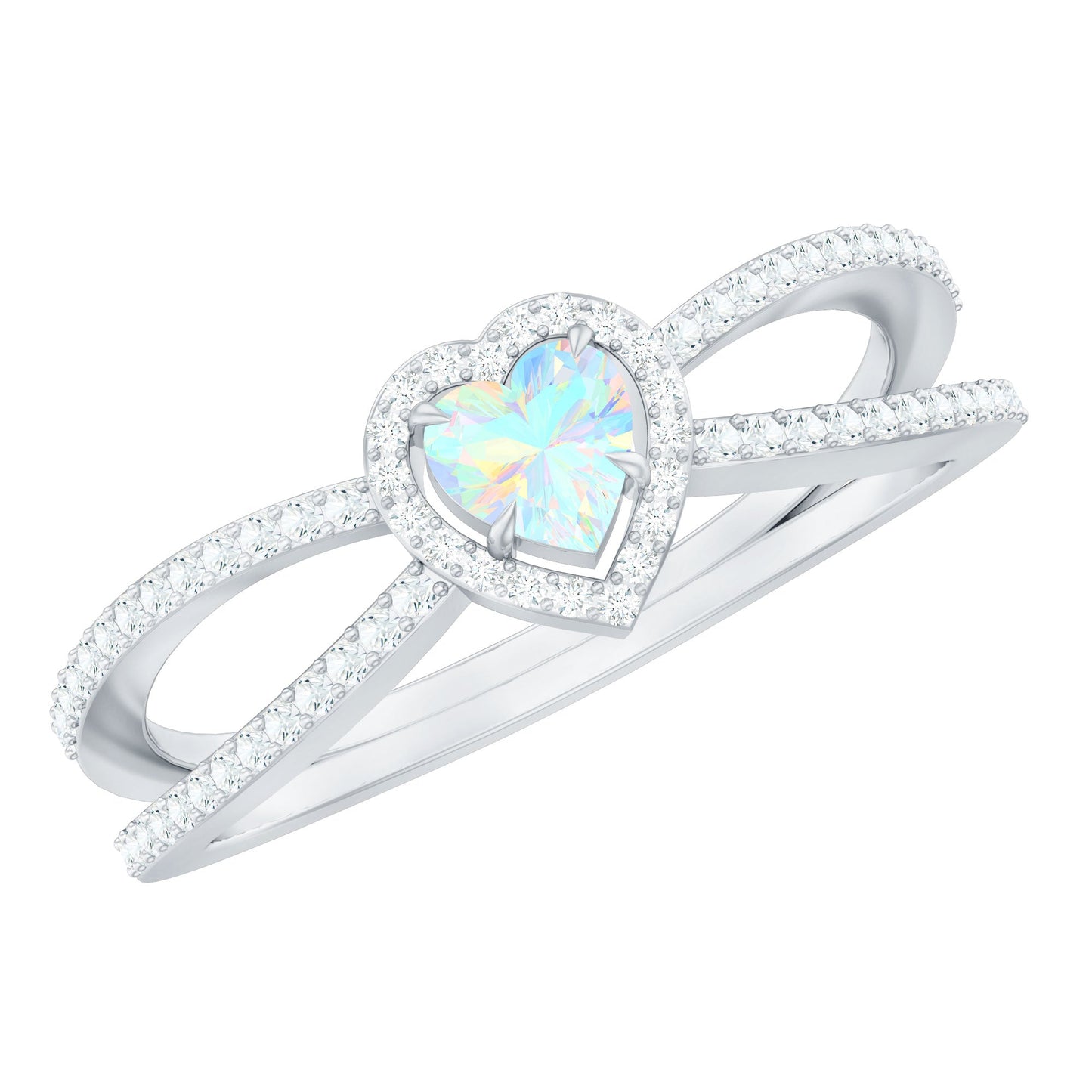 Certified Natural Ethiopian Opal Heart Shaped Engagement Ring with Diamond Halo
